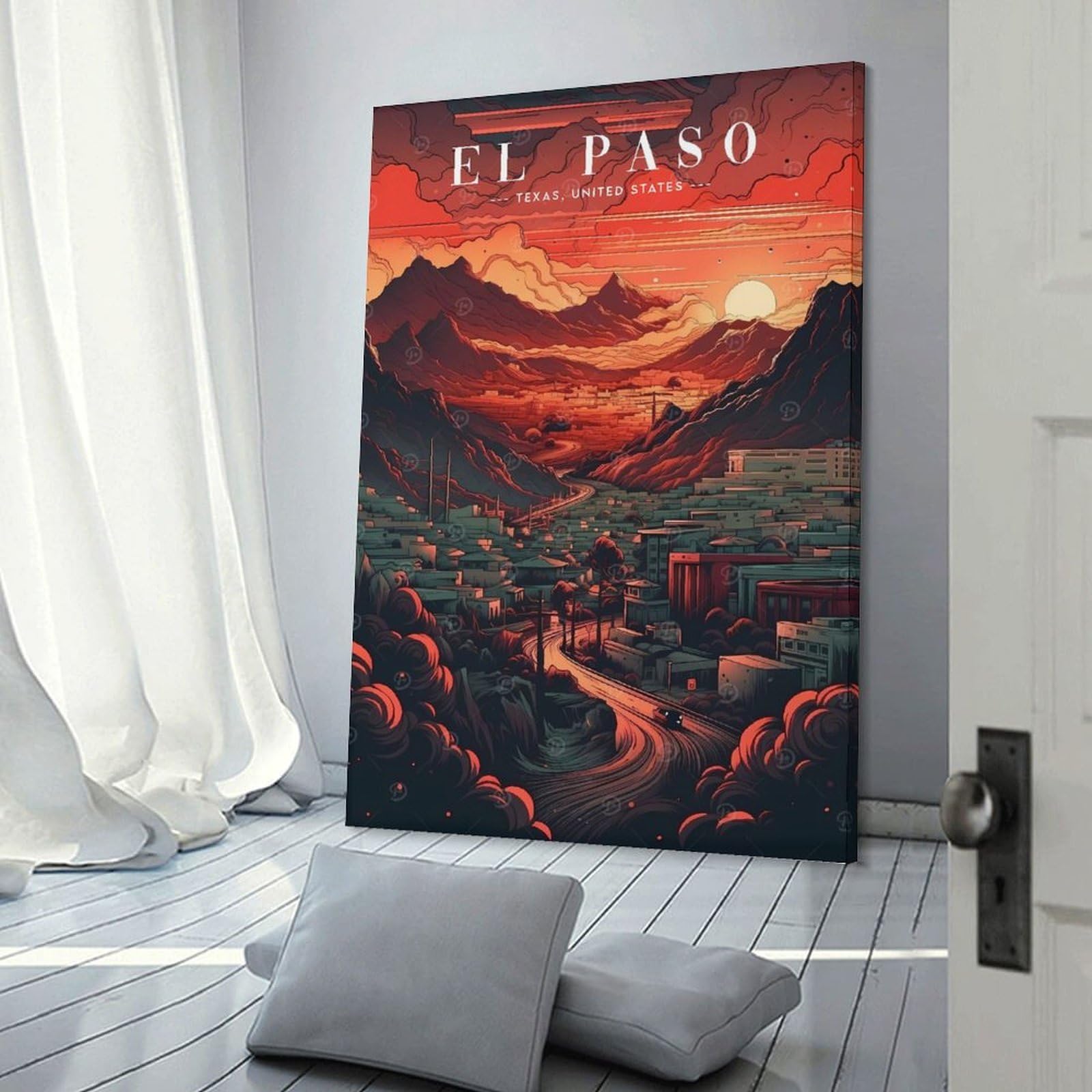Junmoney El Paso Skyline Cityscape Home Decor Wall Art 24x36inch(60x90cm), for Restful Interiors, Bedrooms Or Small Rooms, Decorative Wall Art for Cosy Rooms