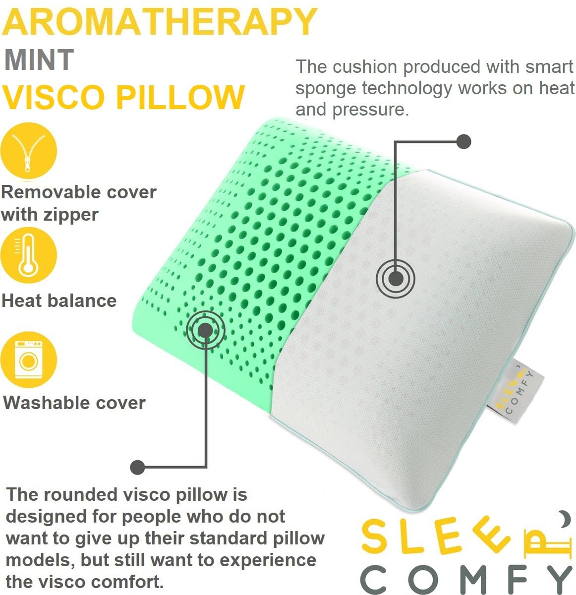 SLEEP COMFY Cuscino per aromaterapia di lusso con rivestimento in memory foam, ergonomico, ortopedico, cuscino cervicale, cuscino per dormire sulla schiena, dorme sul fianco
