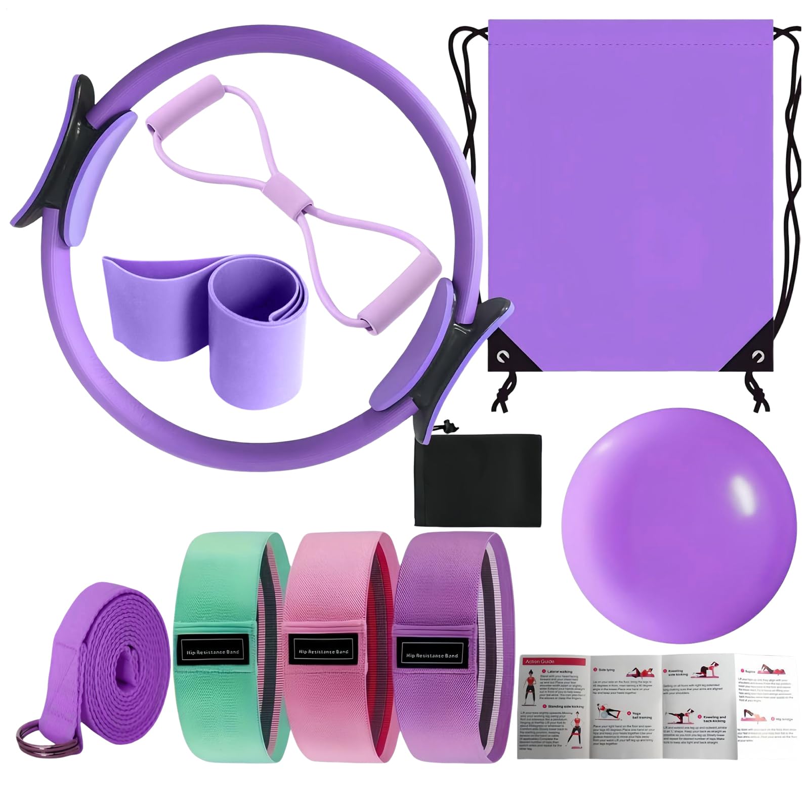 Kit De Pilates Para Entrenamiento En Casa - Accesorios de Pilates para Mujer,Accesorios Antideslizantes Para Desarrollo Muscular Ejercicio Corporal Completo Para Yoga Gimnasio Viajes Exteriores