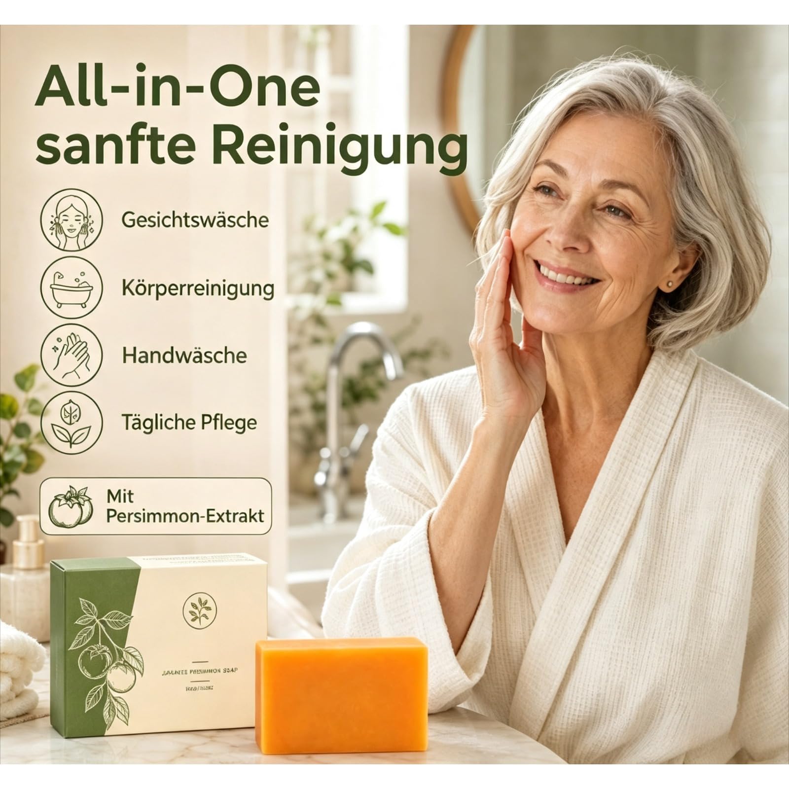 Kaori Original Persimmon Soap, Natürliche Anti-Körpergeruch Seife (2 Stück) | Feuchtigkeitsspendend