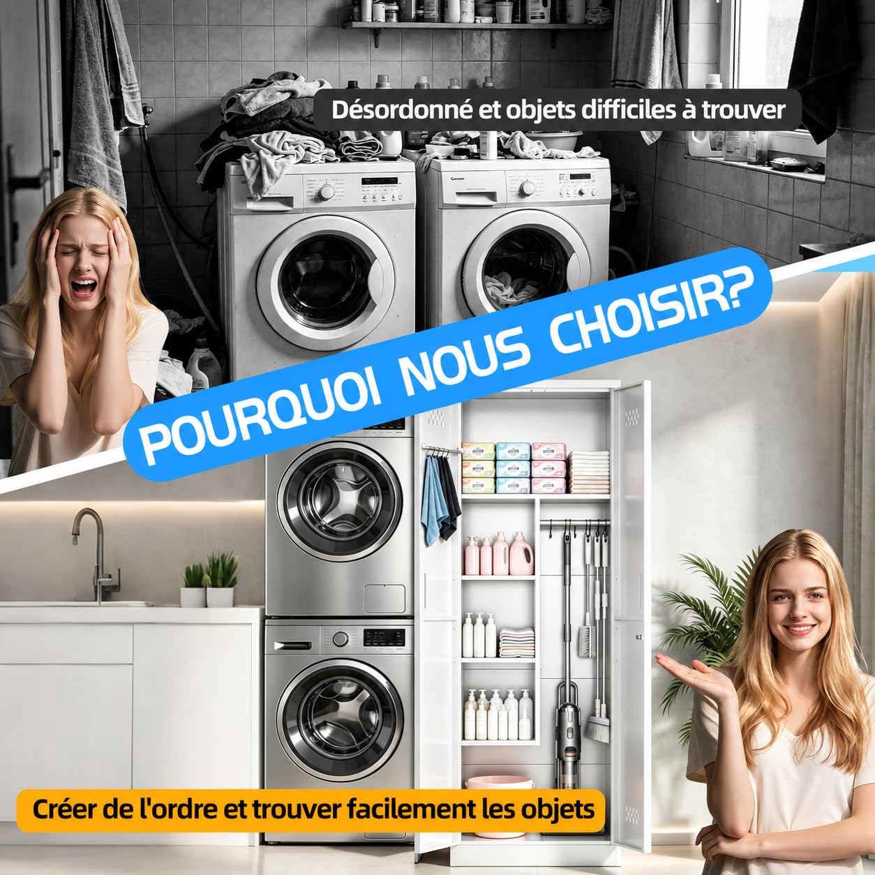 Armoire à Balais en Acier Armoire Extérieure de Rangement Placard à Balai avec Ventilation et Porte Verrouillable, Placard Polyvalent pour Restaurant Cuisine Garage, 35 x 60 x 180 cm Blanc
