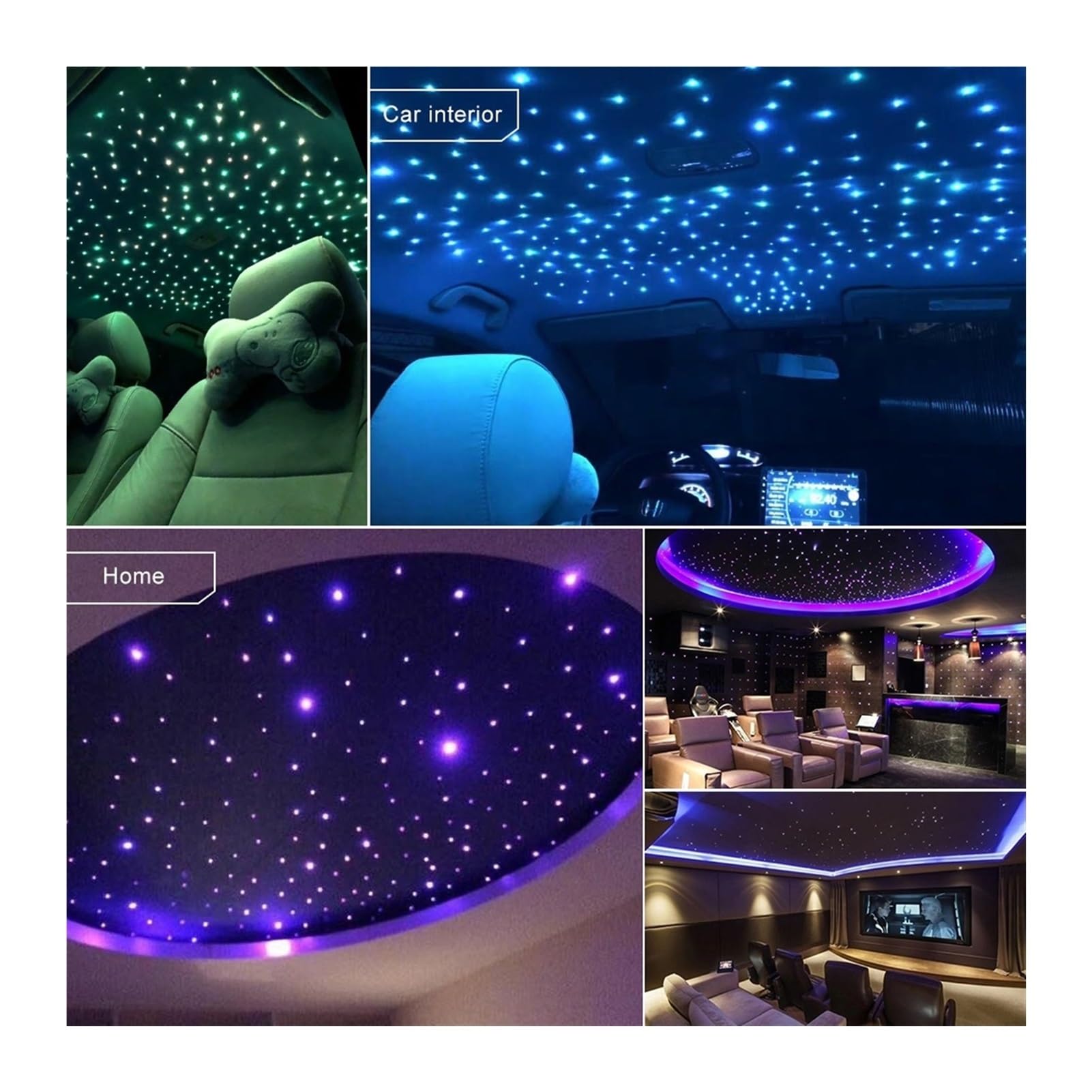 Podwójne głowice Bluetooth 3 Dioda LED 2W RGB. Zestawy światłowodowe gwiaździste sufitowe zestawy dotykowe Rf. Pilot do sufitu pokoju z gwiazdą samochodów,Bezpieczny W UżYciu(2rolls 0.75mm 300 4M)