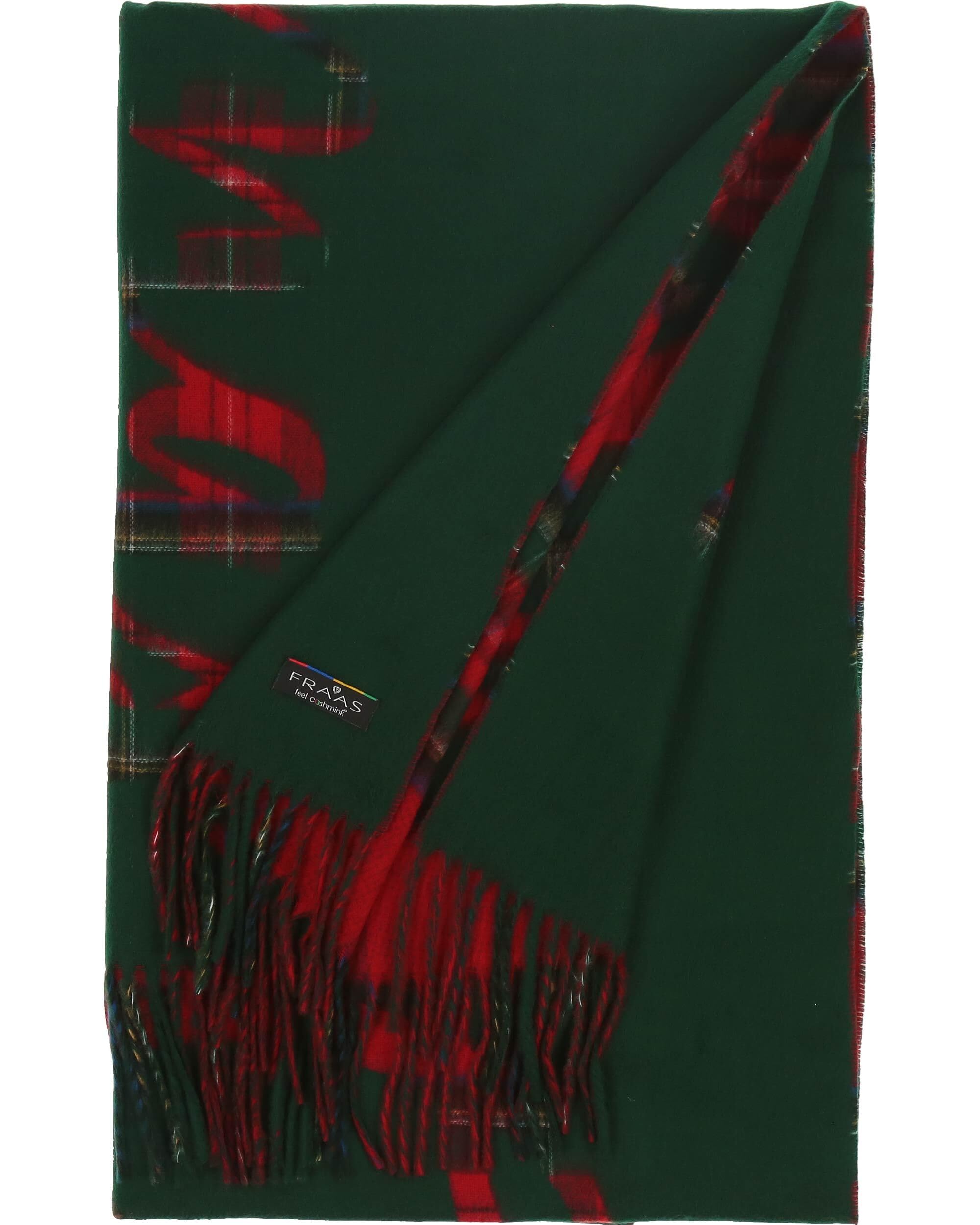FRAAS Cashmink Weihnachtsschal Merry Christmas - warmer Schal mit Karo-Muster für Damen und Herren - 56 x 200 cm - Made in Germany Antique Green