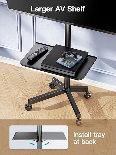 Miniatura 5 de PERLESMITH Carrito de TV móvil con ruedas para LCD LED OLED de 23 a 60 pulgadas, pantalla plana curvada para televisores al aire libre, estante de