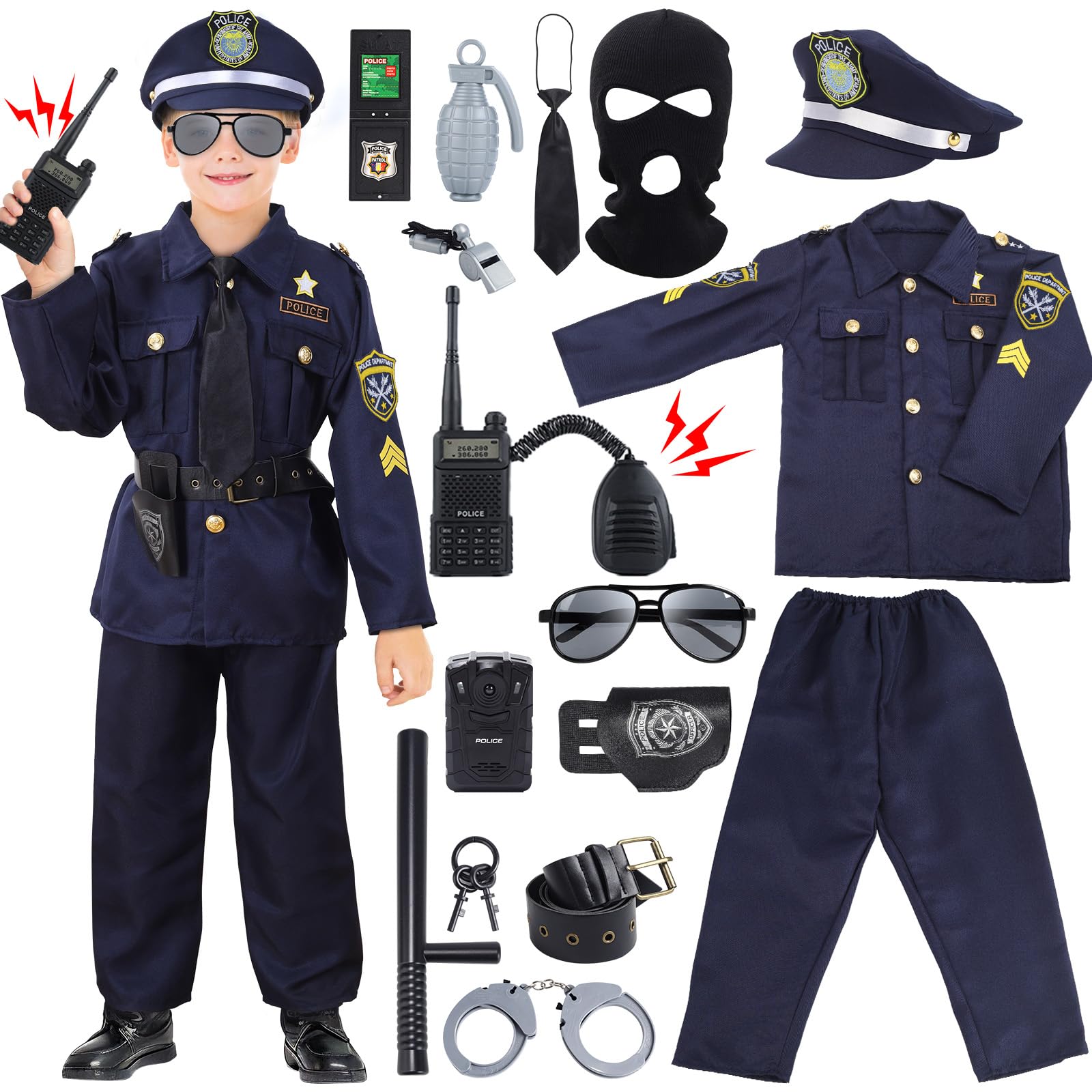 Skirfy 16PCS Police Costume for Kids,Police Officer Costume for Kids,Kids Cop Costume Role Kit, Kids Halloween Costume