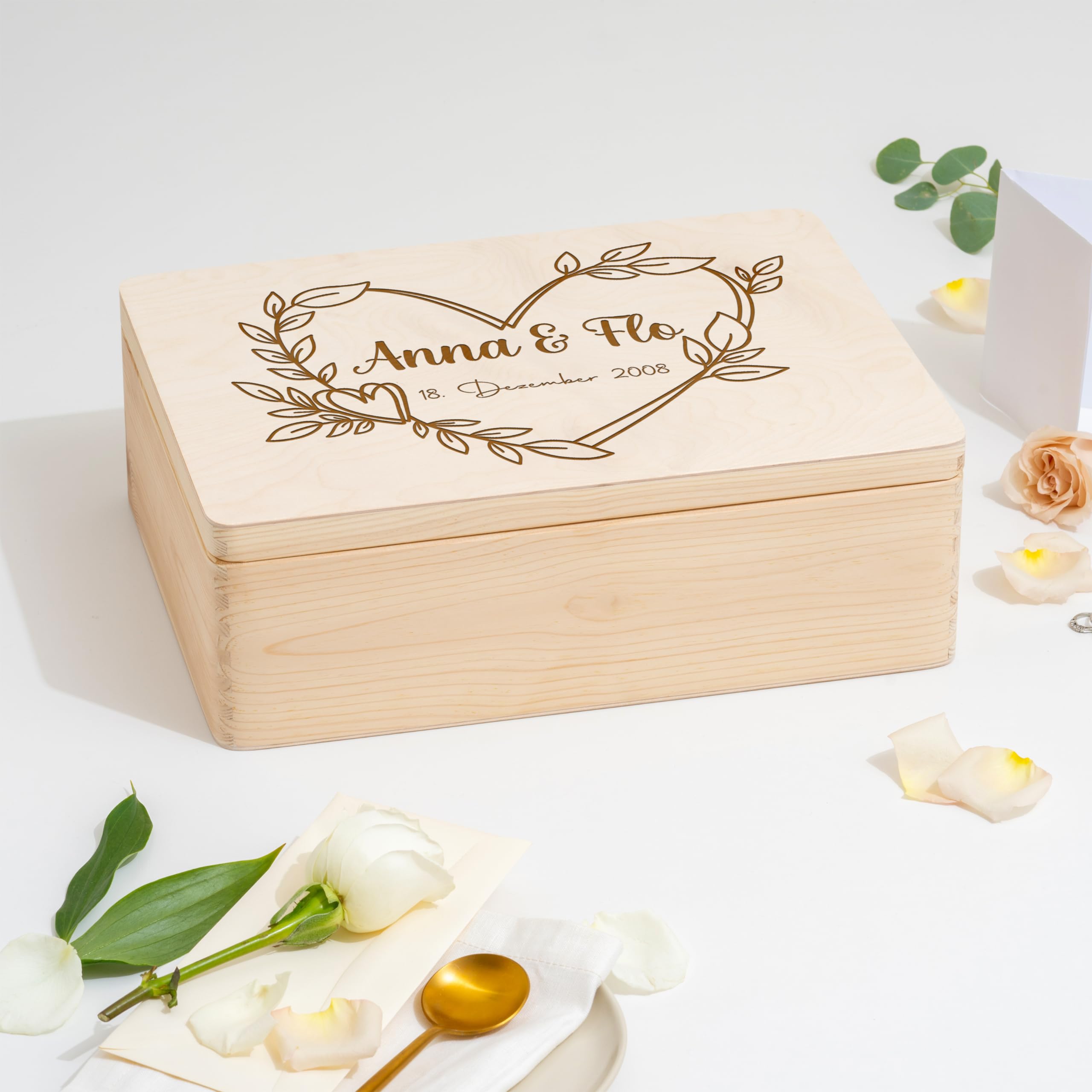 Personalisierte Erinnerungsbox für Paare Erinnerungskiste zur Hochzeit Hochzeitsgeschenk Geschenk Jahrestag Valentinstag Brautpaar Braut Trauzeugen Trauung Holzkiste Karten Kiste Holz