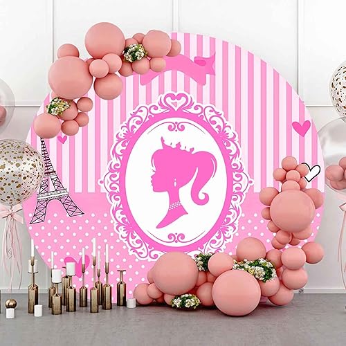 PHMOJEN Cubierta redonda para telón de fondo de cumpleaños de princesa, 7.2 pies, de poliéster, glamour, para niñas, dama, círculo, parisino,