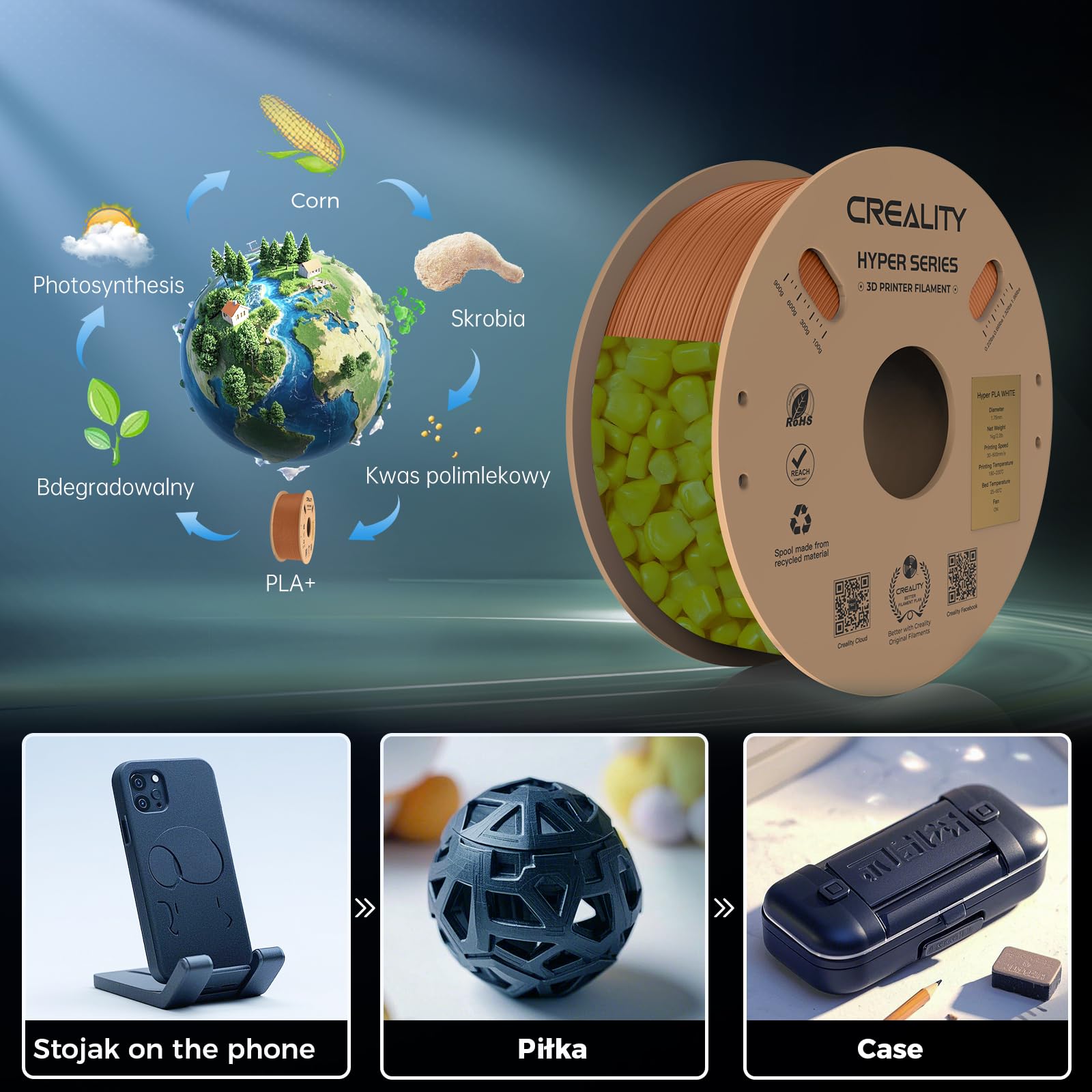 Creality PLA-Filament, Hyper PLA 1,75 mm 3D-Drucker-Filament: 30 mm/s – 600 mm/s Druckbereich, schneller Fluss, schnelle Maßgenauigkeit +/- 0,02 mm, passend für die meisten FDM-3D-Drucker, 1 kg, Braun