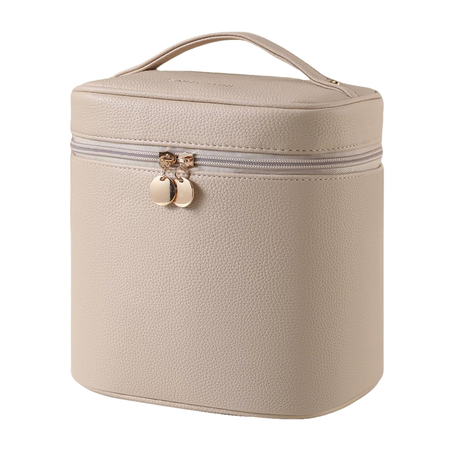 Beauty Case Impermeabile per Cosmetici, Borsa da Trucco, con Scomparti, Trousse da Toilette in Pelle Impermeabile con Manico per Donna, Design Verticale, Ideale Viaggi Senza(White)