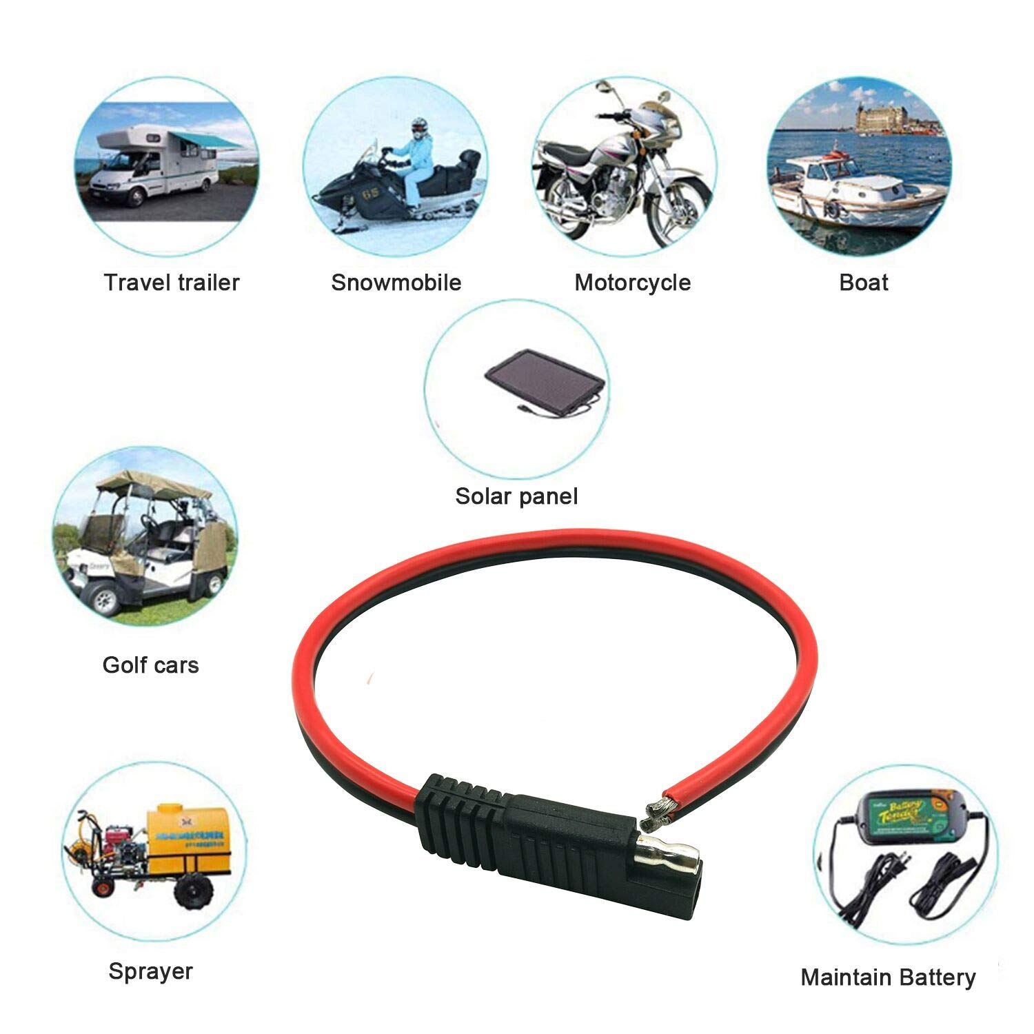 2-Pin SAE Quick Disconnect DC Connector Cable - 14AWG Wire, 1ft/30cm Length, For 12V Applications