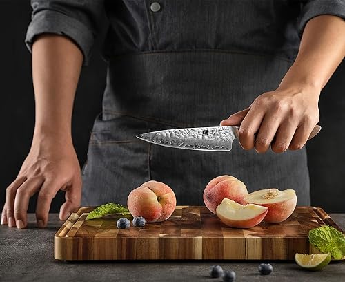 Miniatura 8 de XINZUO Cuchillo de pelar de Damasco de 5 pulgadas, cuchillo japonés pequeño, cuchillo de chef para frutas, verduras, carne, para chef profesional y