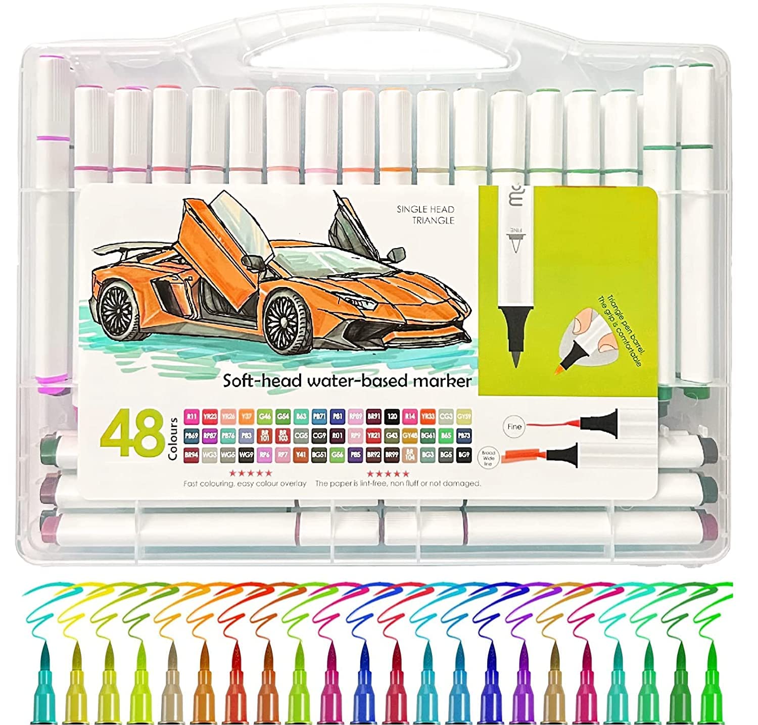 Amitasha 48 Pcs Multicolor Fine Line Brush Markers, Coloring Books & Kids Journal, Drawing, Doodling, Sketching