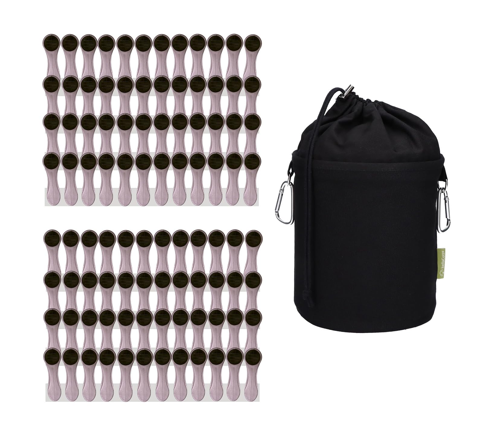 96 Clothes Pegs with Spiral Springs, Softgrip, Silver, Anthracite and 1 bellaCott Canvas Clothes Peg Bag, Black