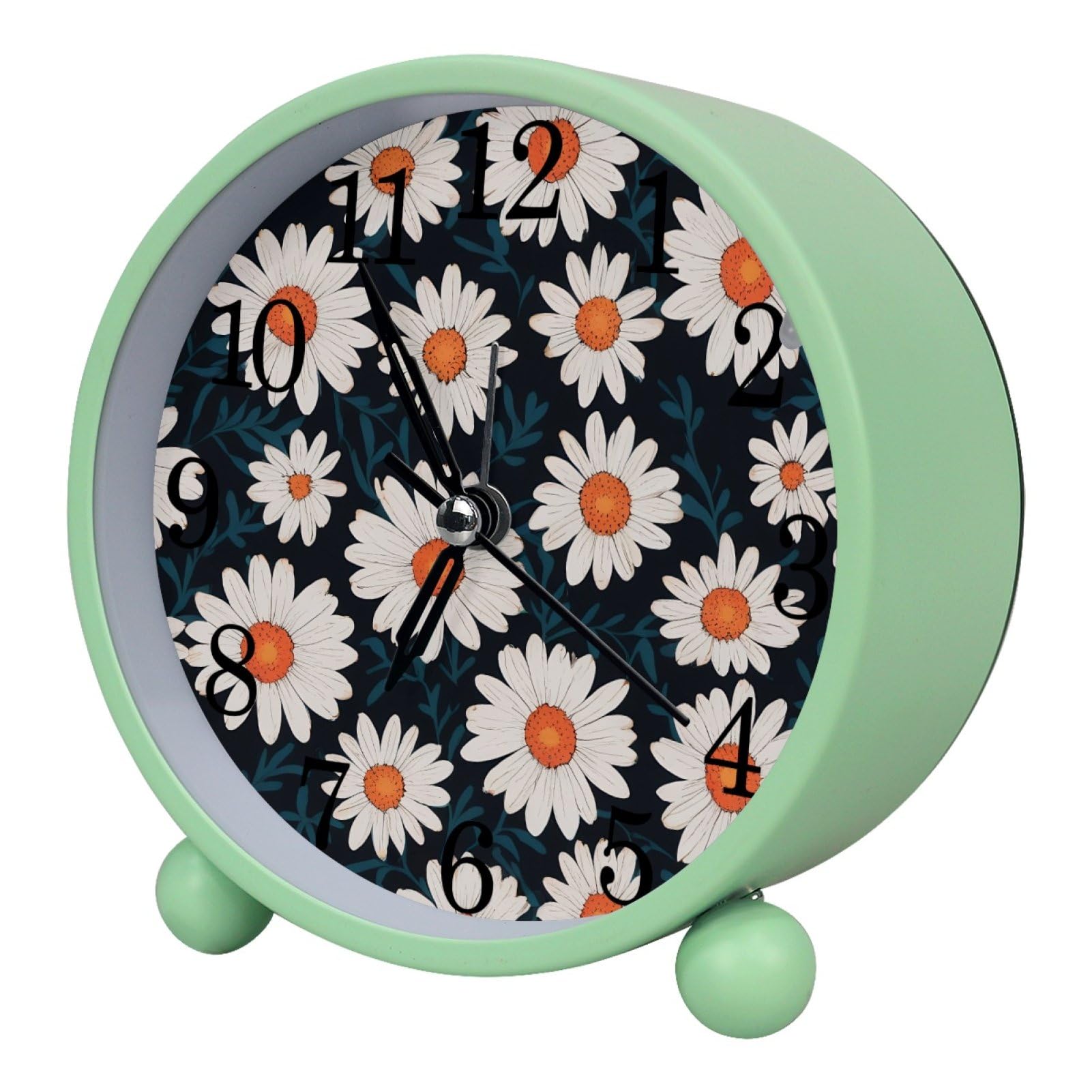 etoenbrc Daisies Flowers Round Battery Operated Bedside Alarm Clock Non-Ticking Desktop Silent Analog Alarm Clock with Light