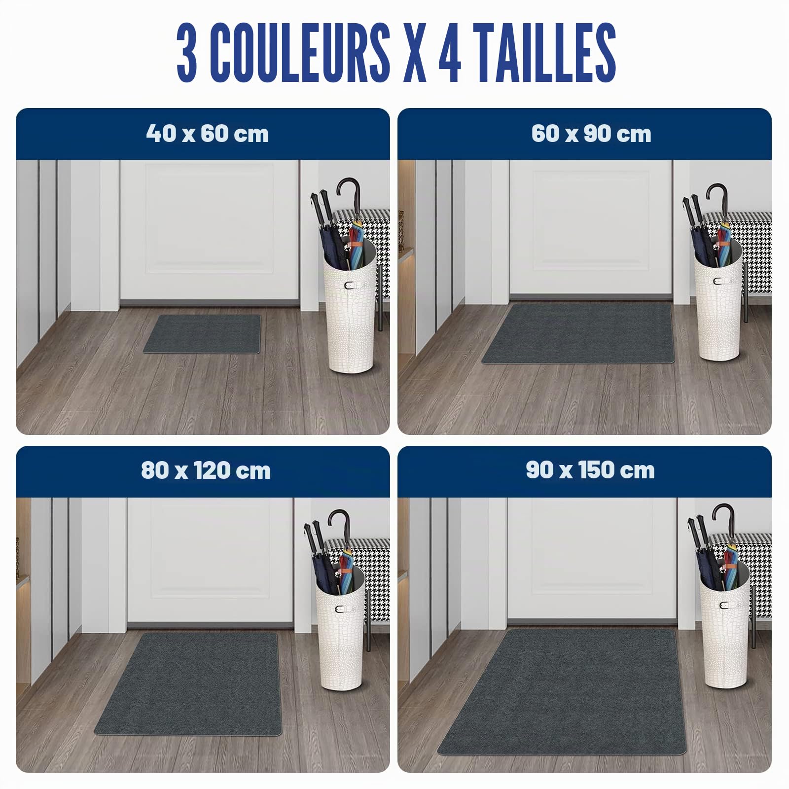 Paillasson d'intérieur, lavable, tapis d'entrée, super fin, résistant à la saleté, absorbant, antidérapant, pour porte ou cuisine