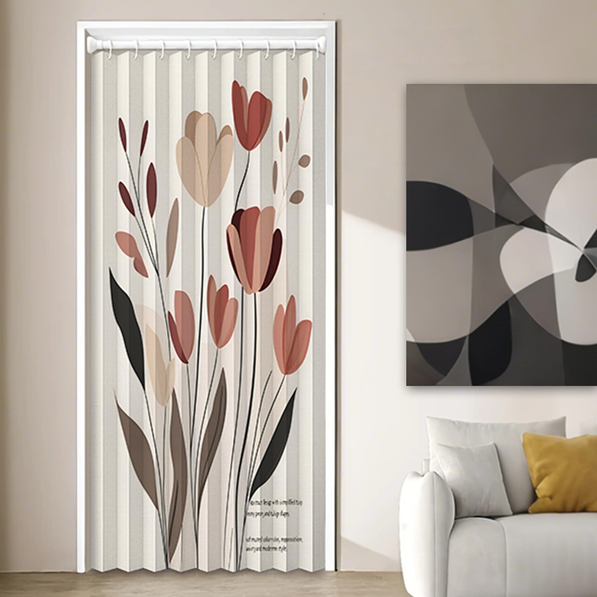 graneat Magnetischer Türvorhang mit Verdunkelung & Blumen-Druck - Faltbarer Raumteiler für Bad, Schlafzimmer, Wohnzimmer