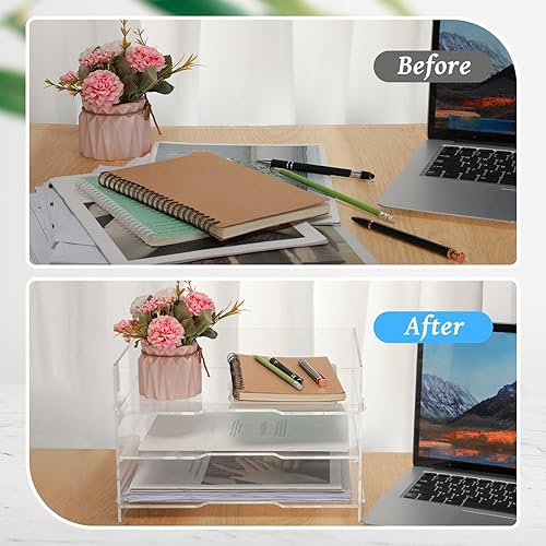 Miniatura 7 de Bandeja apilable de acrílico para cartas, bandeja de papel acrílico transparente desmontable de 3 niveles, organizador de archivos de escritorio