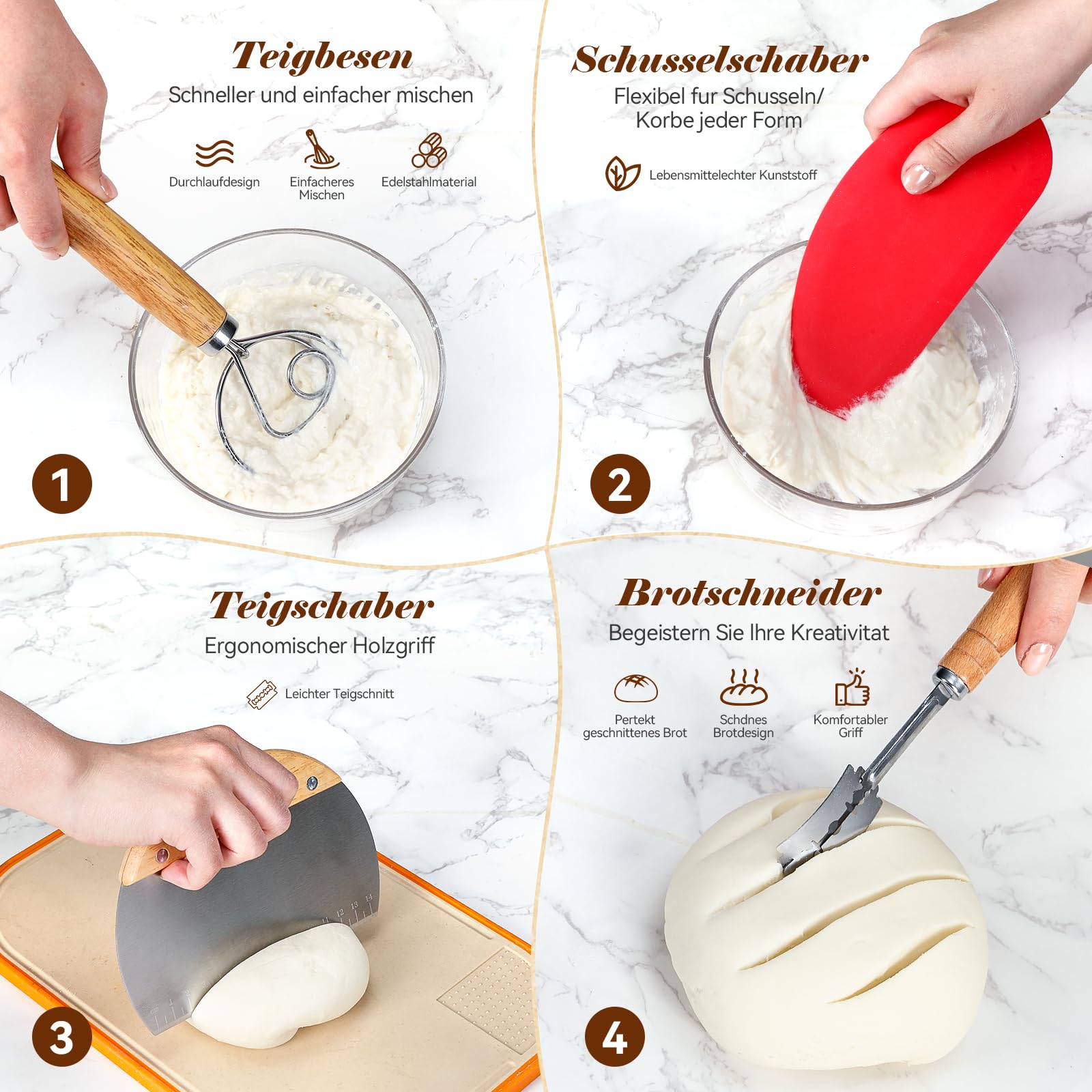 Cesta de Fermentación para Pan Redonda + Ovalado, 31 Piezas Kit Cesta de Prueba de Pan, Cristal de Fermentación, Cesta para Pan de Masa Madre para Principiantes y Experimentados, Caña