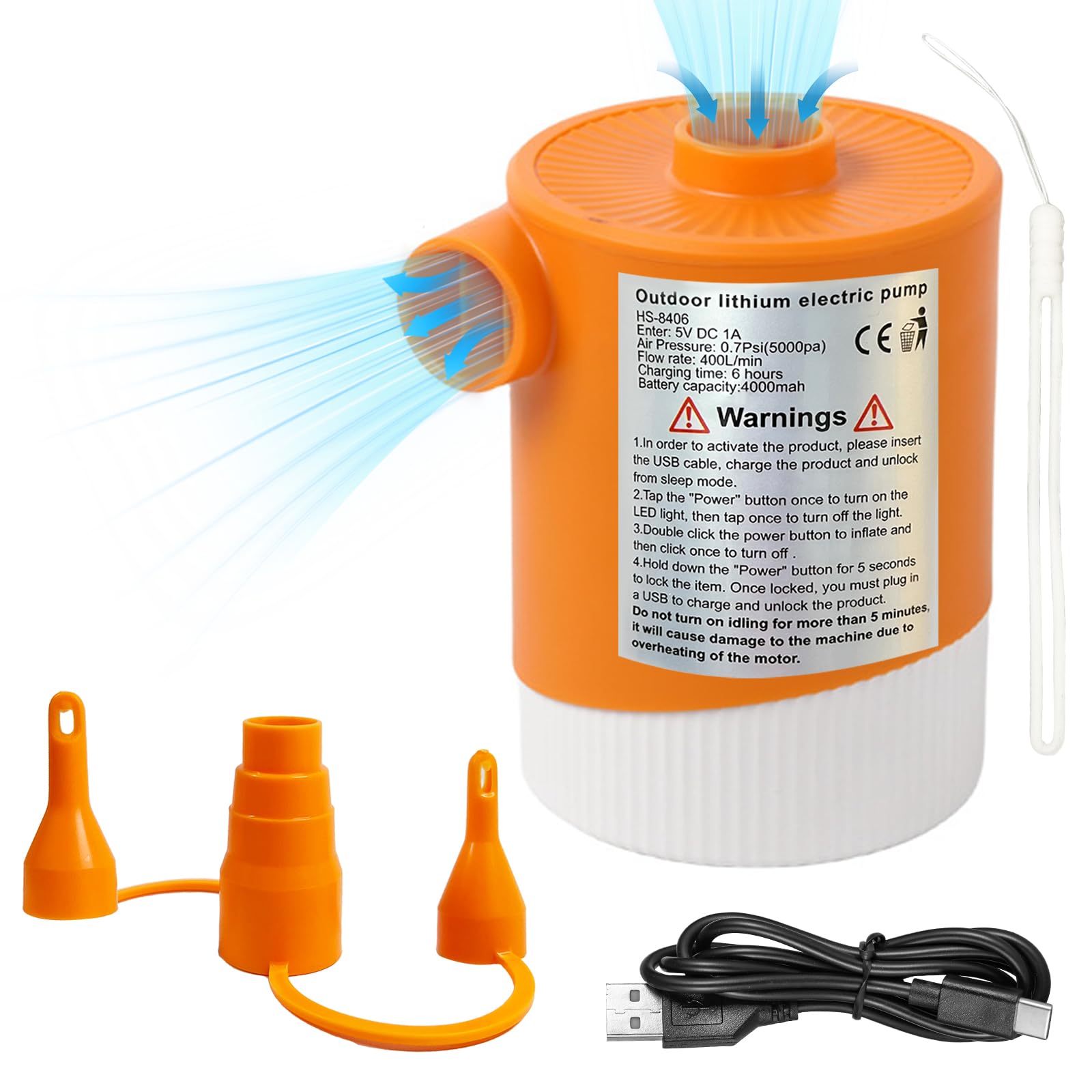 Inflador Colchon Hinchable Bateria, Hinchador Colchon Hinchable Electrico, Bomba De Aire Portatil, Inflador Tabla Padel Surf Cámping Multifuncional Compresor Pequeña para Kayak USB Recargable 2 En 1