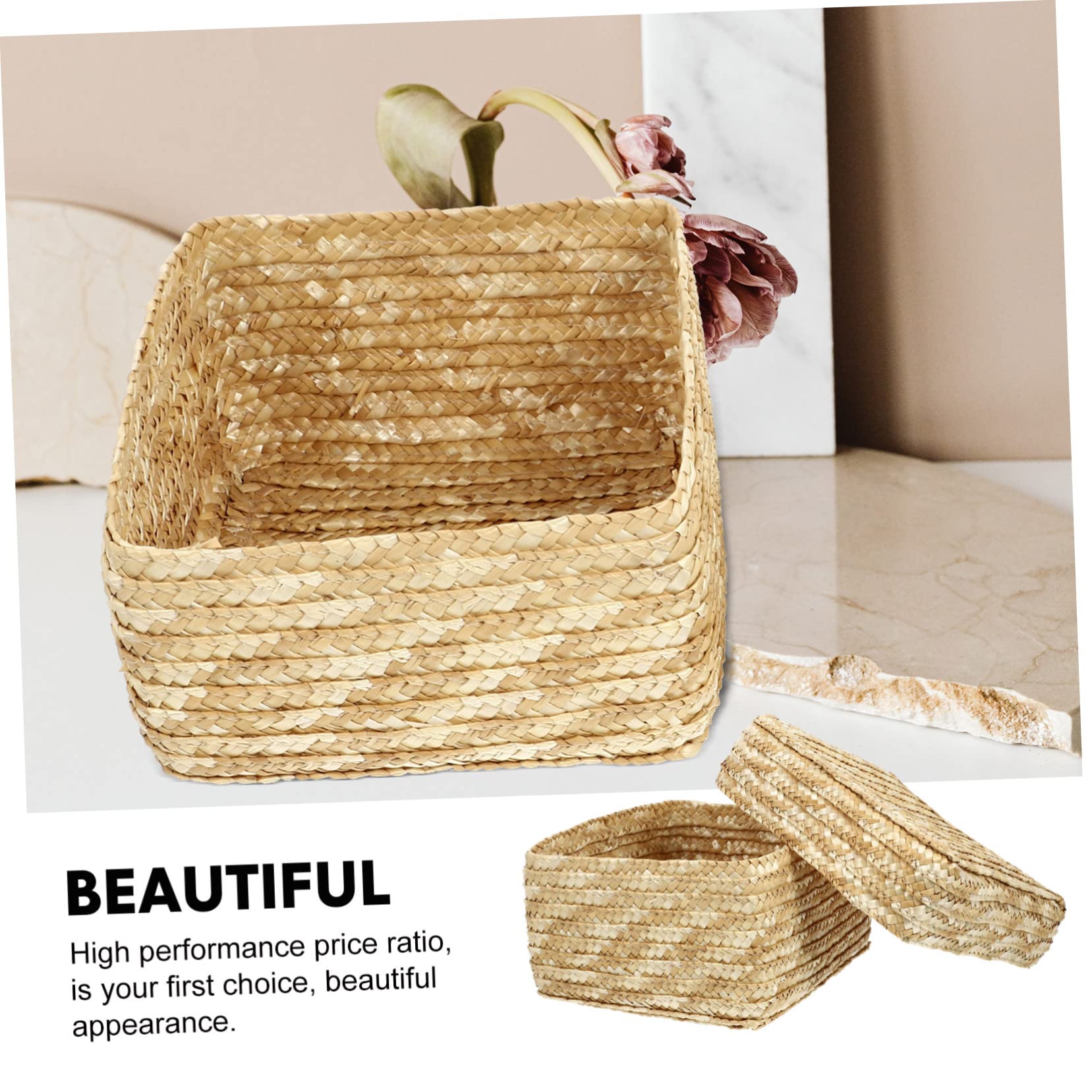 Cabilock 2piezas Cesta De Tejida Para Almacenamiento Decorativo Organizador De Recipiente Multiusos Para Ropa Cosméticos y Artículos Del