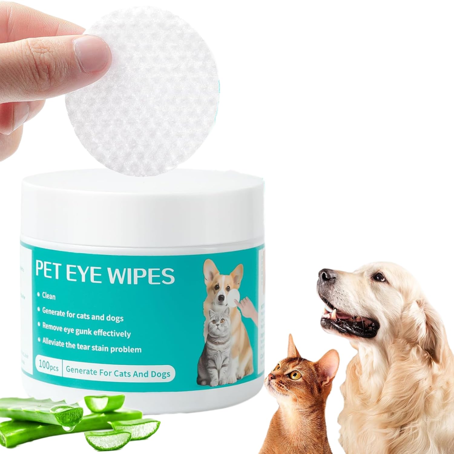 100Pcs/Box Cleaning Wipes, Dog Eye Wipes Cleaning Wipes, Ear Cleaning Wipes for Dogs and Cats to Remove Spots Caused by Tears Mucus Saliva