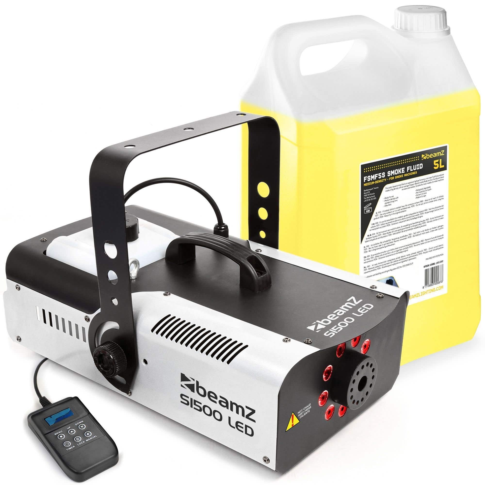 BeamZ S1500LED - Máquina de humo 1500W para bodas y celebraciones | 1500W de potencia, cobertura amplia en poco tiempo, incluye 5L de líquido, perfecto para bodas y celebraciones