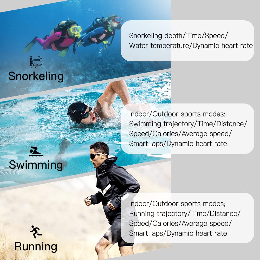 Irfora Zegarek sportowy GPS, zegarek sportowy z pulsometrem, wodoszczelny, do biegania, pływania, jazdy na rowerze, wspinaczki