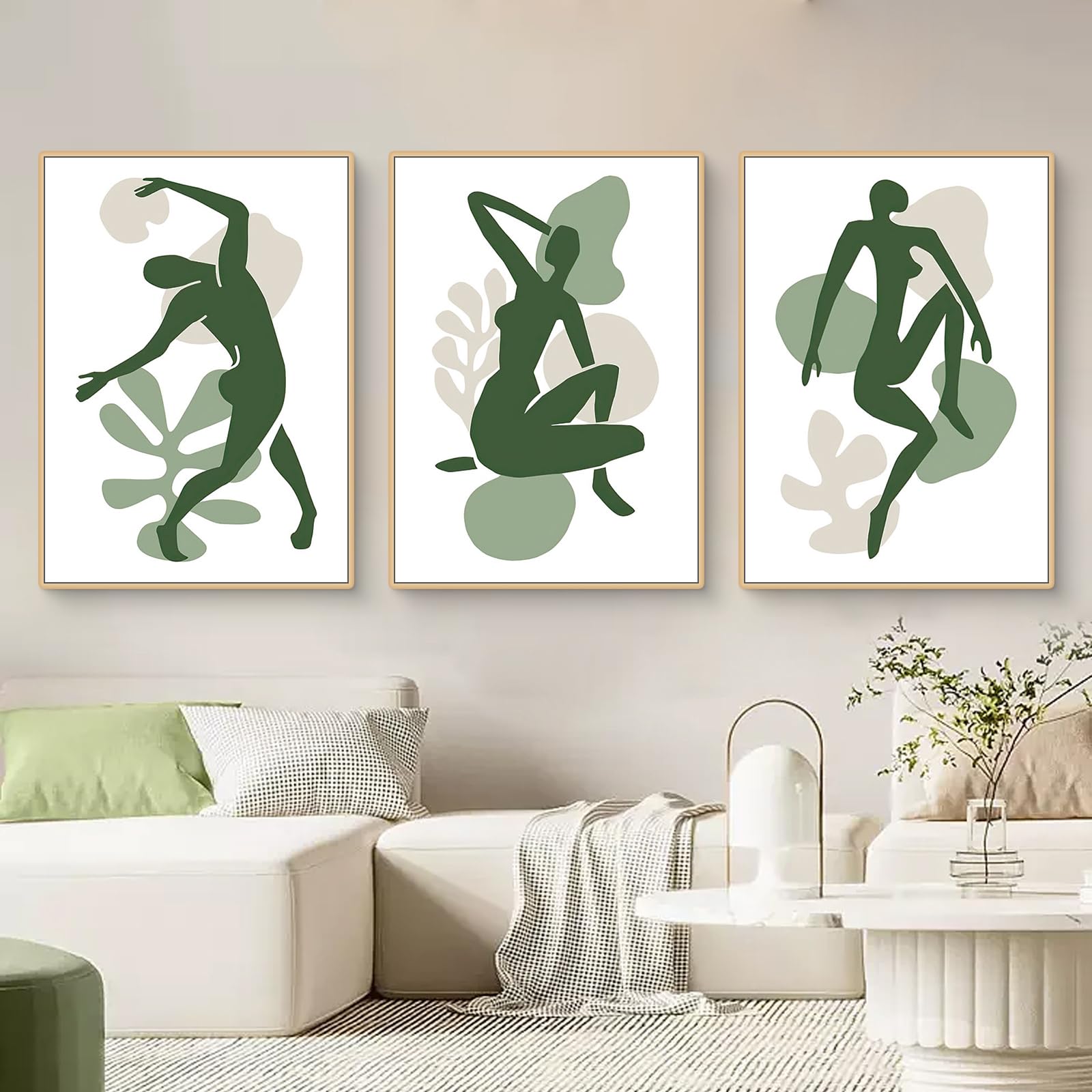 Ueiwffzo 3er Poster Set Bilder Wohnzimmer, Grüne Geometrische Abstrakte Wandbilder, Ungerahmte Posters Wand Deko für Wohnzimmer