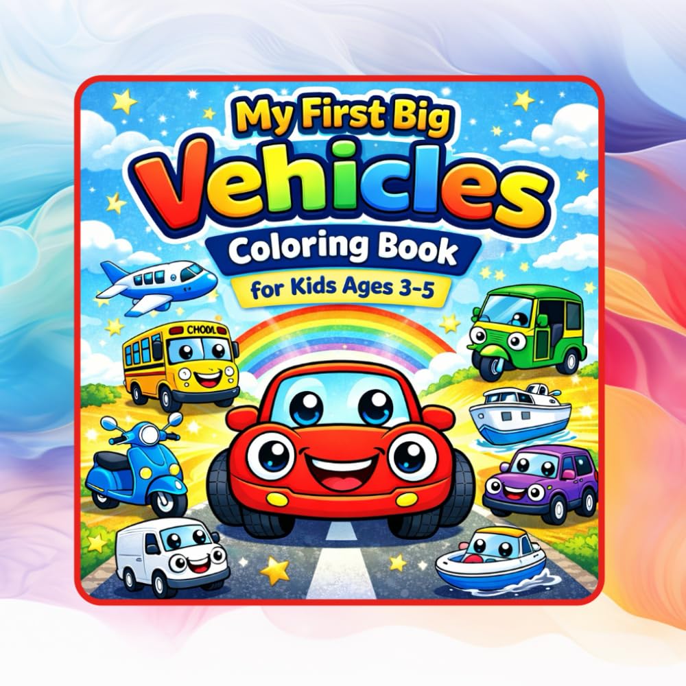 My First Big Vehicles Coloring Book for Kids Ages 3–5: Cars, Trucks, Construction Vehicles, Airplanes, Boats and More Fun & Easy Transport Coloring Pages for Toddlers and Preschool