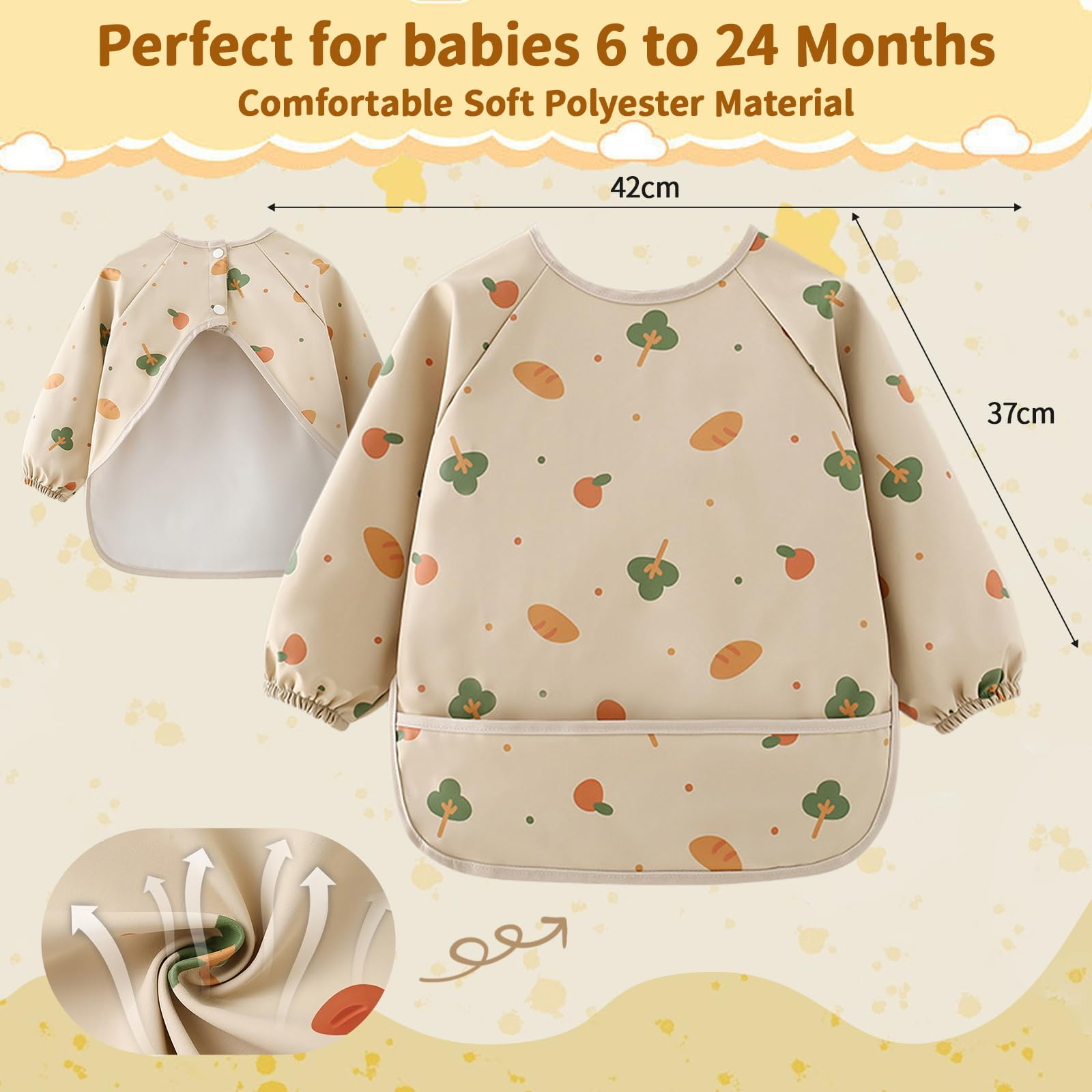 High Chair Splash Floor Mat with PU Waterproof Weaning Bib, 43.3″Waterproof Washable Anti Slip Splat Mat - Image 4