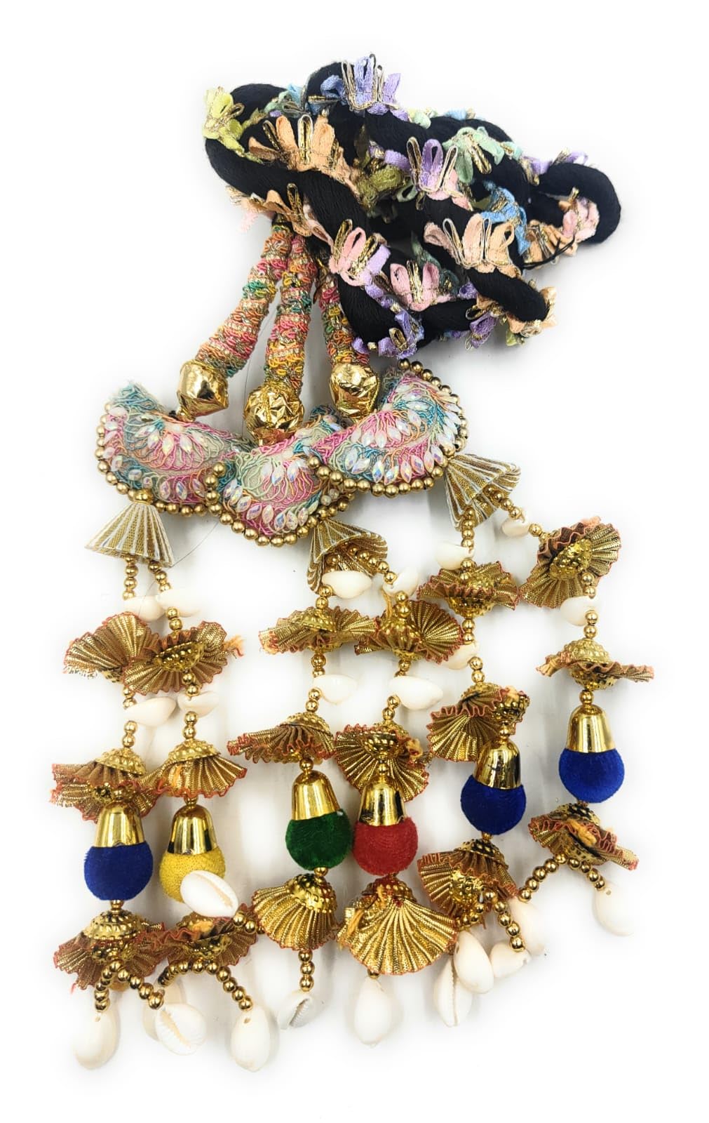 SIMKA® Duble Mirror Heavy Design Punjabi Paranda with Golden Gotapatti Dori/Hair Hair accessories/Extension/Braid Tassles/Patiala Shahi Parandi/Jadai Billai (Multycolour Potly) 4