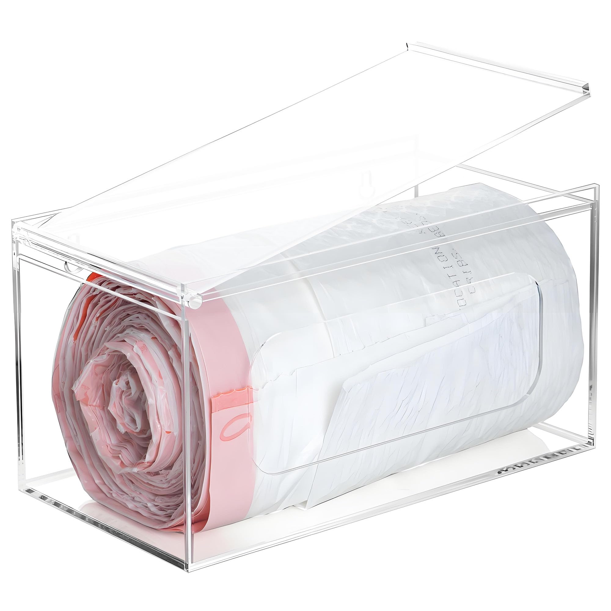 SEANADO Acrylic Trash Bag Dispenser, Wall Mount Kitchen Organizer Storage Box Holder for Garbage, Grocery, Plastic Bag Roll Container (Standard with