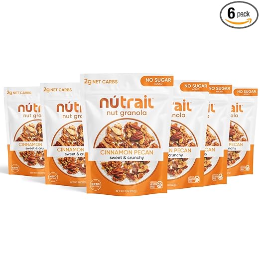 NuTrail Nut Granola Cereal, Cinnamon Pecan, No Sugar Added, Gluten Free, Grain Free, Keto, Low Carb, Healthy Breakfast Cereal 8 Ounce (Pack of 6)…