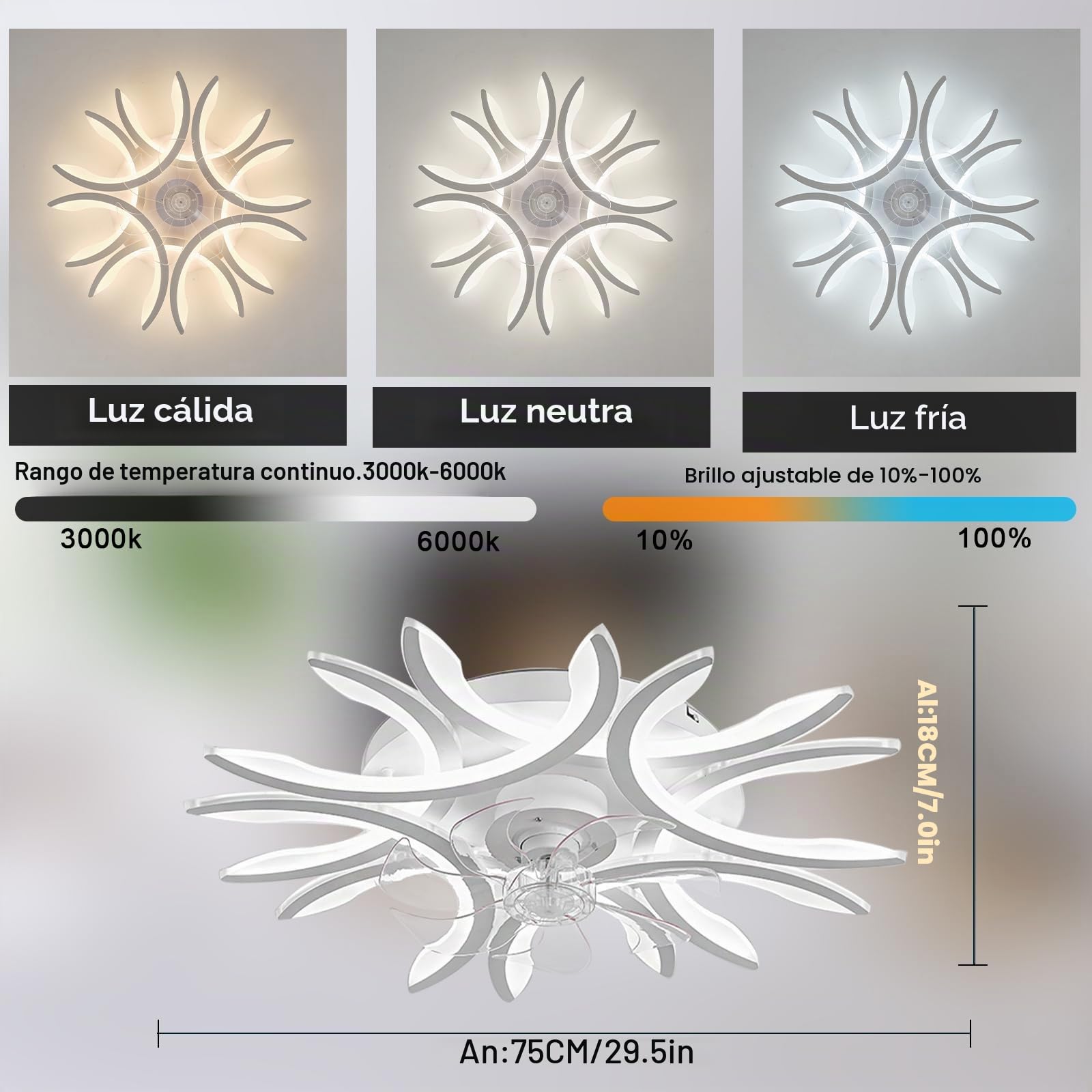 Inteligente Ventilador Techo Con Luz Diseño Y Mando A Distancia,6 Velocidades,Reversibles,Ceiling Fan with Light,Función De Memoria,LED Regulable,Compatible with Alexa and Google Assistant, Negro,Auxi
