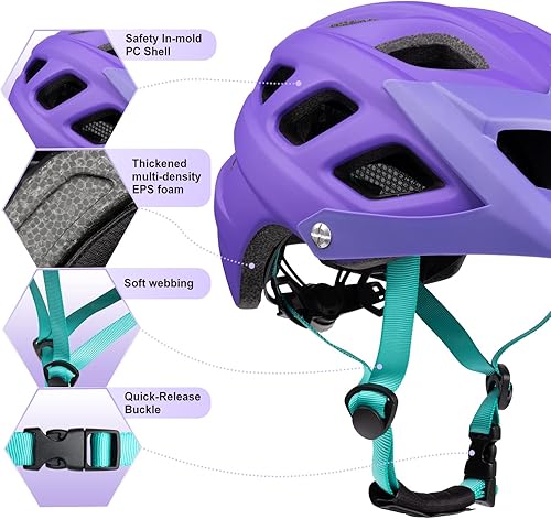 Miniatura 4 de Casco de bicicleta para niños, casco de bicicleta para niños y niñas de 8 años en adelante, con visera fresca, casco de bicicleta para niños, casco