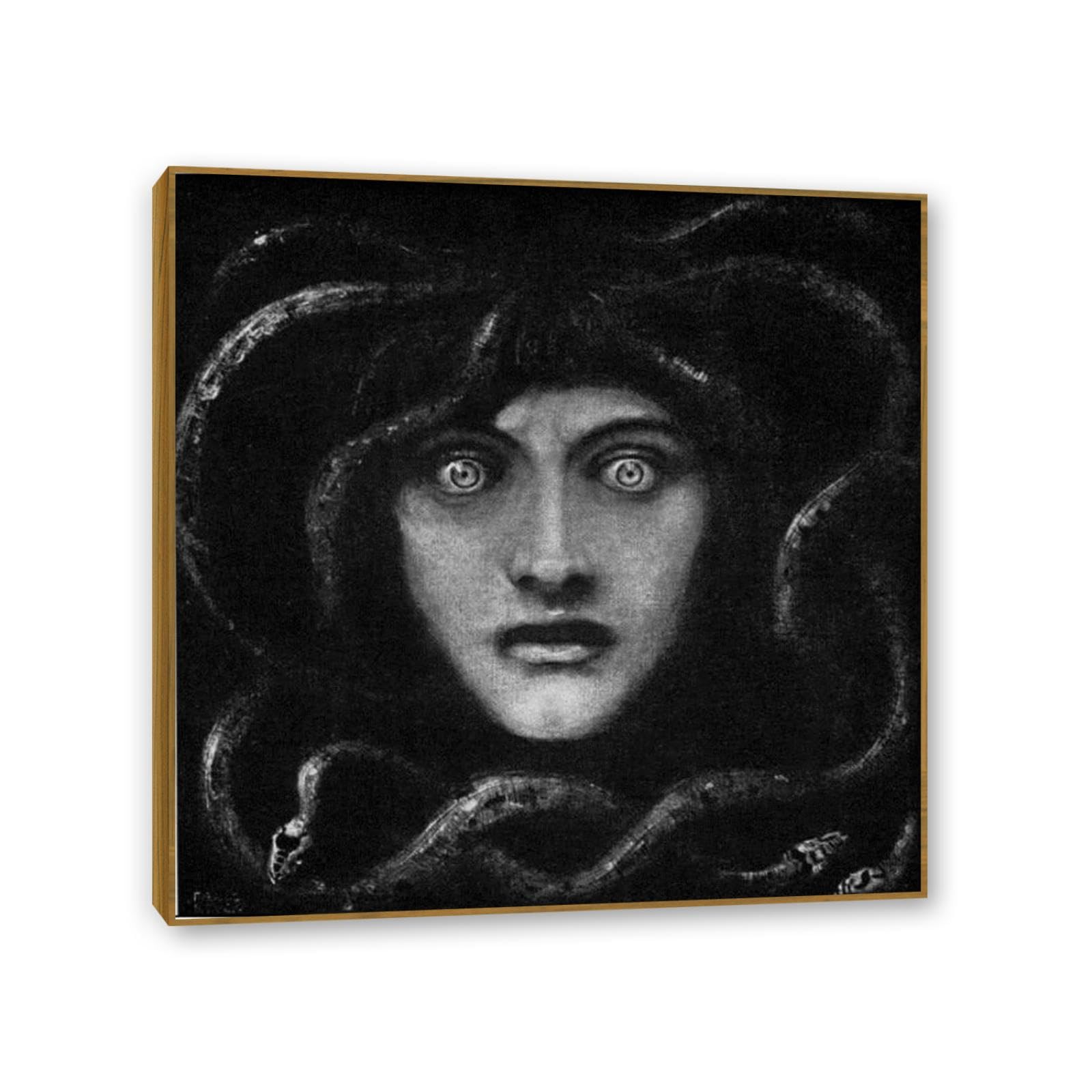 Hau3sh3a Franz von Stuck Wall Art Print Medusa Famous Giclees Franz Stuck Picture Artwork Wall Decor for Living Room Bathroom Office 30x30cm(12x12in) Teak frame