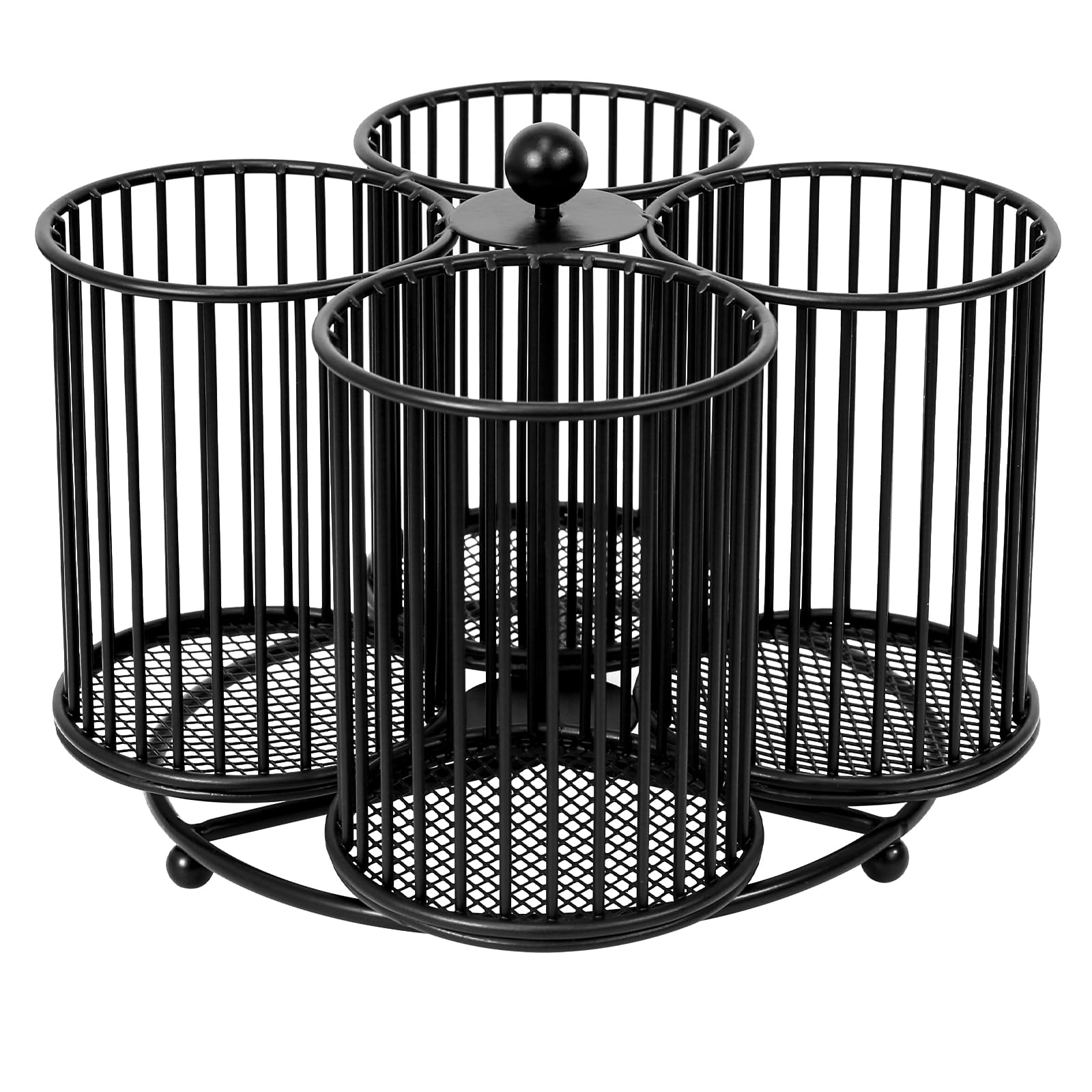 360 Rotating Pen Holder - Large Pencil and Marker Organizer with 4 Slots - Desk Caddy Accessories for School, Office, Home (Black)