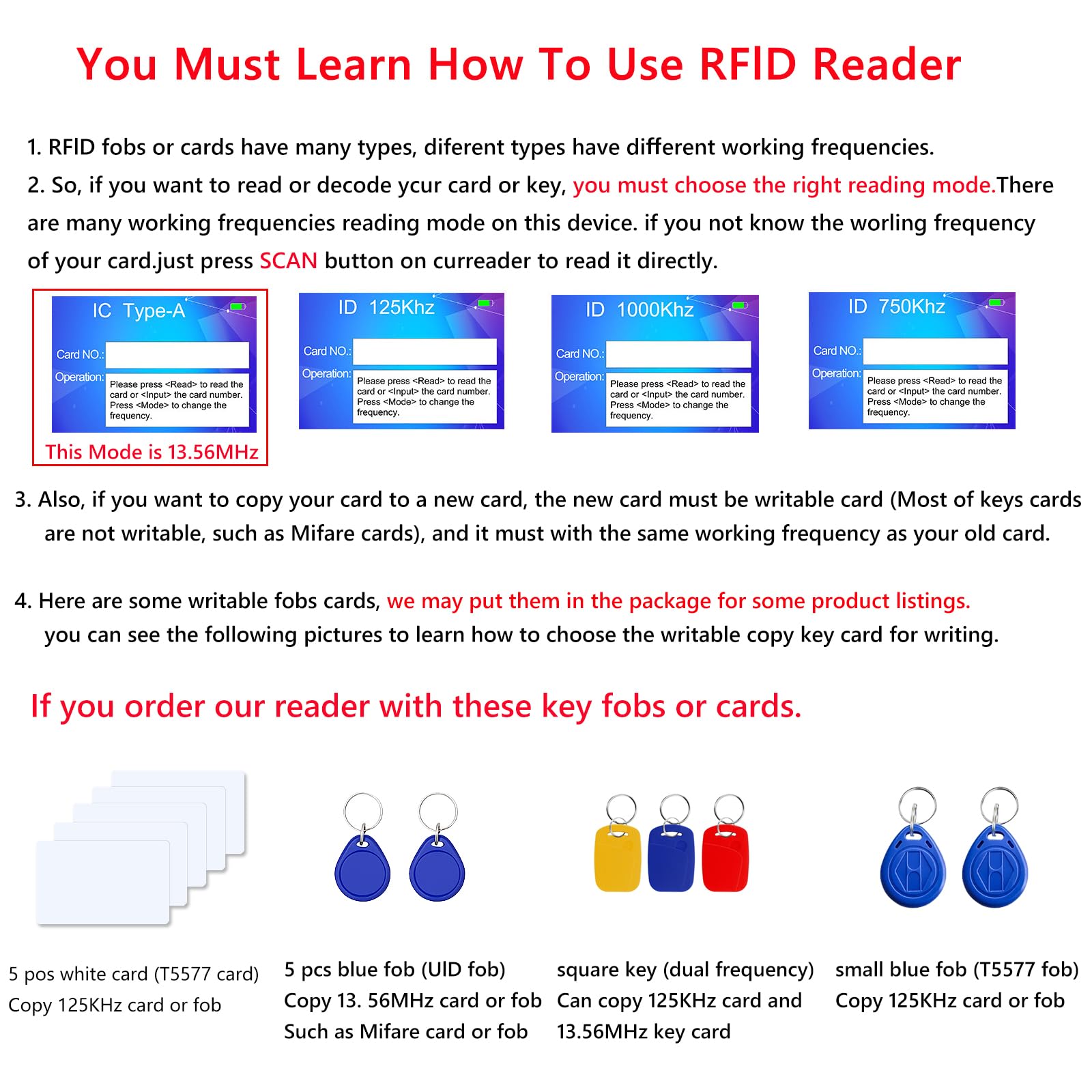 Gaocinys RFID Reader Writer ID/IC Duplicator Copier Gecodeerde Kaart Decoder 125KHz/13,56 MHz Cloner Ondersteuning NFC Telefoon/Polsband