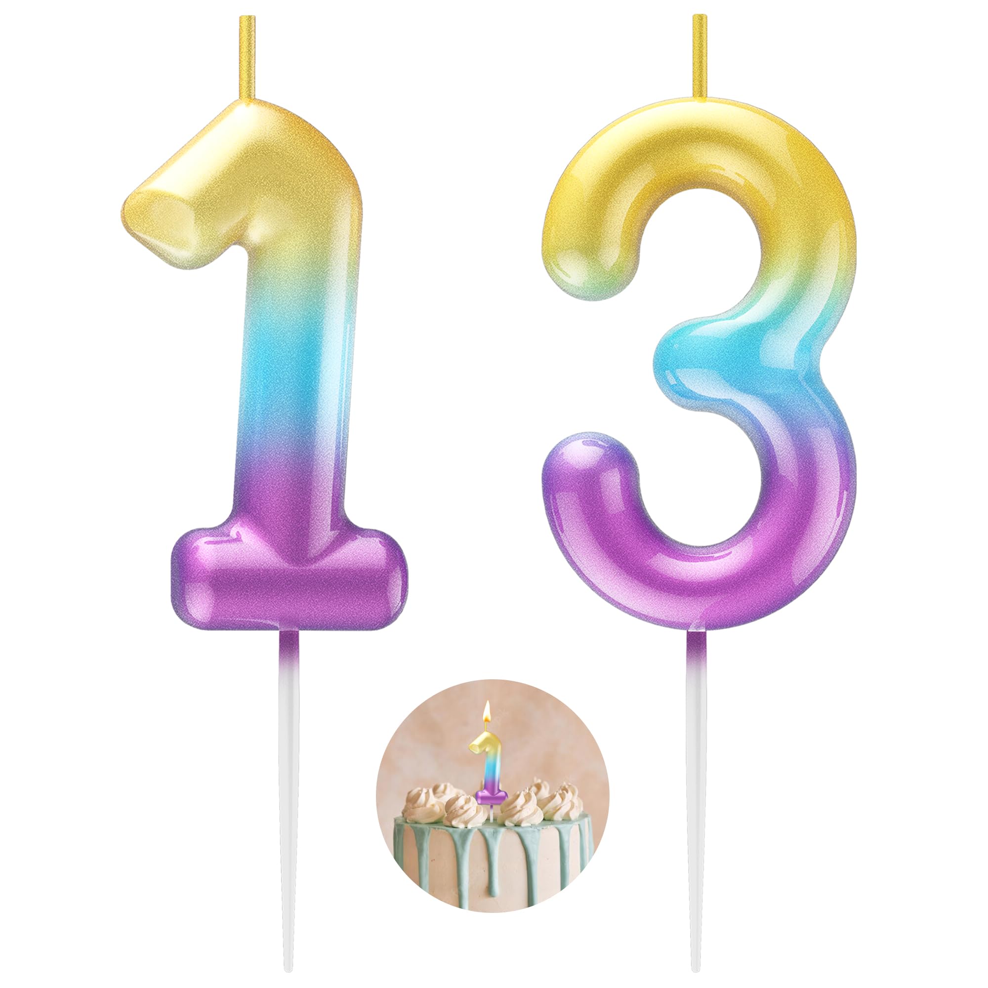 Rainbow Number 13 Candle Happy Birthday 3D Number Candles for Birthday Cake Party Decoration Wedding Anniversary Celebration Supplies