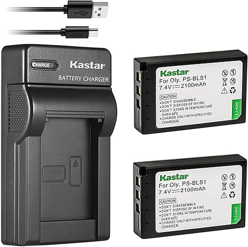 Kastar Batería (X2) y cargador USB delgado para Olympus BLS-1, PS-BLS1 y Olympus E-400, E-410, E-420, E-450, E-600, E-620, E-P1, E-P2, E-P3, E-PL1,