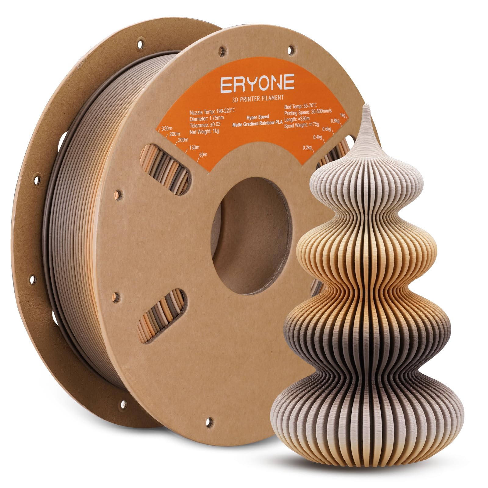 ERYONE Matte PLA 3D Drucker Filament 1.75mm, Matte Gradient Rainbow PLA, Maßgenauigkeit +/- 0.03 mm, 1 kg 1 Spule, Mattes mehrfarbiges PLA, Kaffee mit mattem Farbverlauf