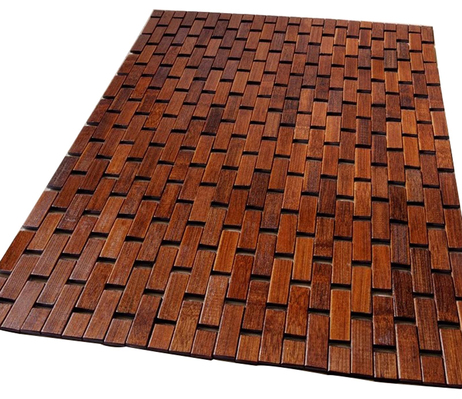 Alfombra de baño de bambú natural, de secado rápido, antideslizante, para ducha, spa, sauna, alfombra de baño de madera ecológica con agujeros de drenaje, no absorbente, duradera, marrón, 60 x 90 cm