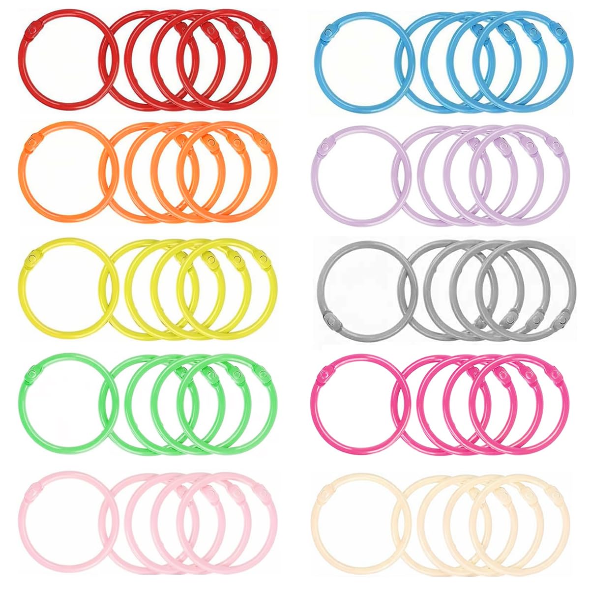 Climberty® 50PCS Metallic Loose Leaf Binder Rings, 1.18-Inch Diameter Colorful Book Rings, Metal Steel Paper Rings Keychain Key Rings Index Cards Notebook Rings for School Office, 10 Colors