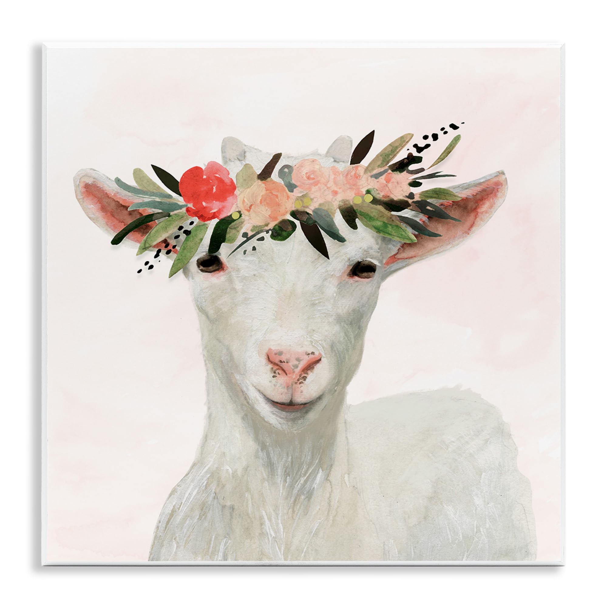 The Stupell Home Décor Collection Springtime Flower Crown Long Ear Baby Goat