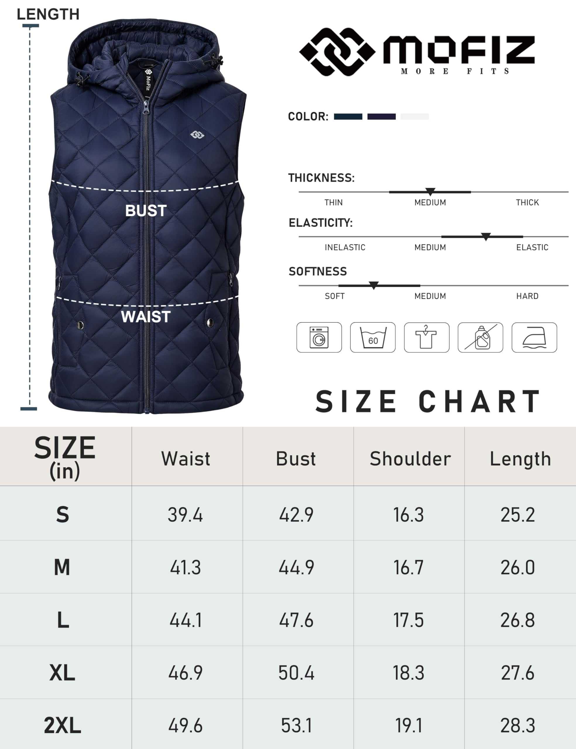 MoFiz Veste matelassée en Softshell légère et isolante avec fermeture éclair intégrale pour femme