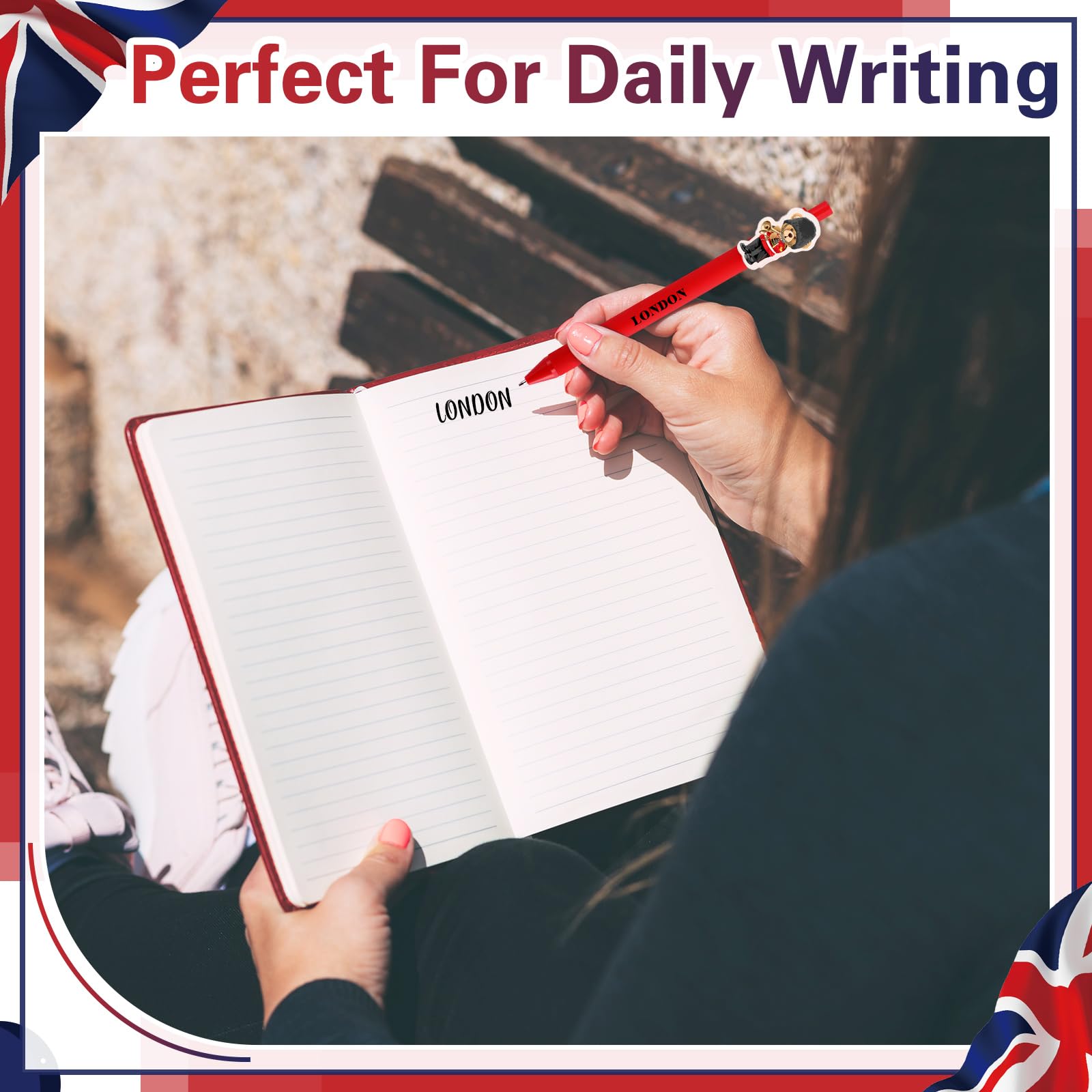 Sayglossy 10 Pcs London Souvenirs Gift Pens British Gifts Bulk London Ballpoint Pens with Guardsman Bear Clip Retractable Black Ink UK Souvenirs for Office Classroom Supplies