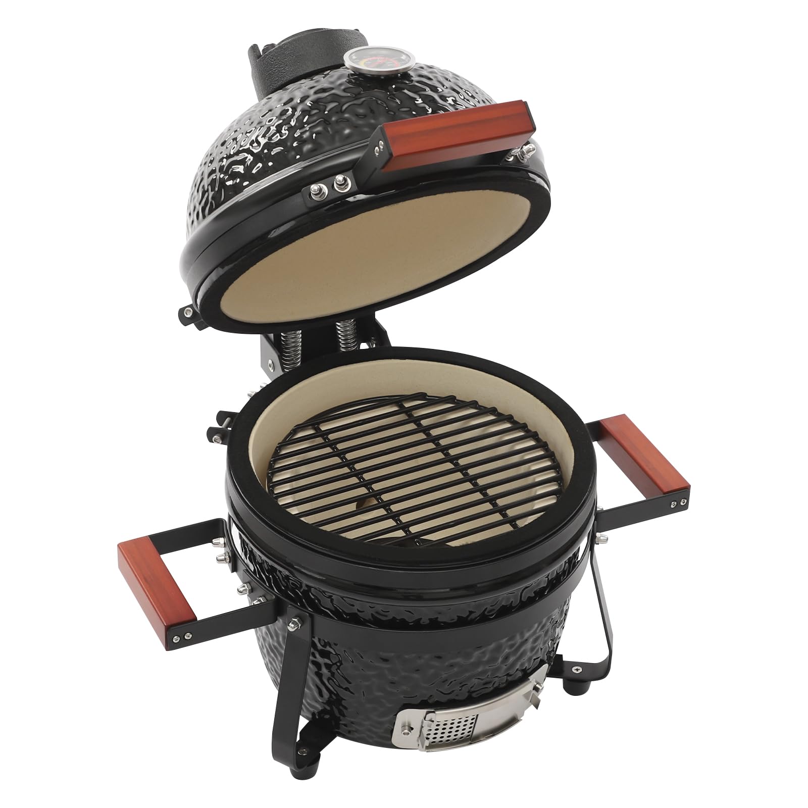 Barbecue a carbonella in ceramica da 13 pollici con termometro, Kamado Style Griller – Barbecue a carbonella in ceramica per affumicatura e barbecue, barbecue da esterno per terrazza, giardino