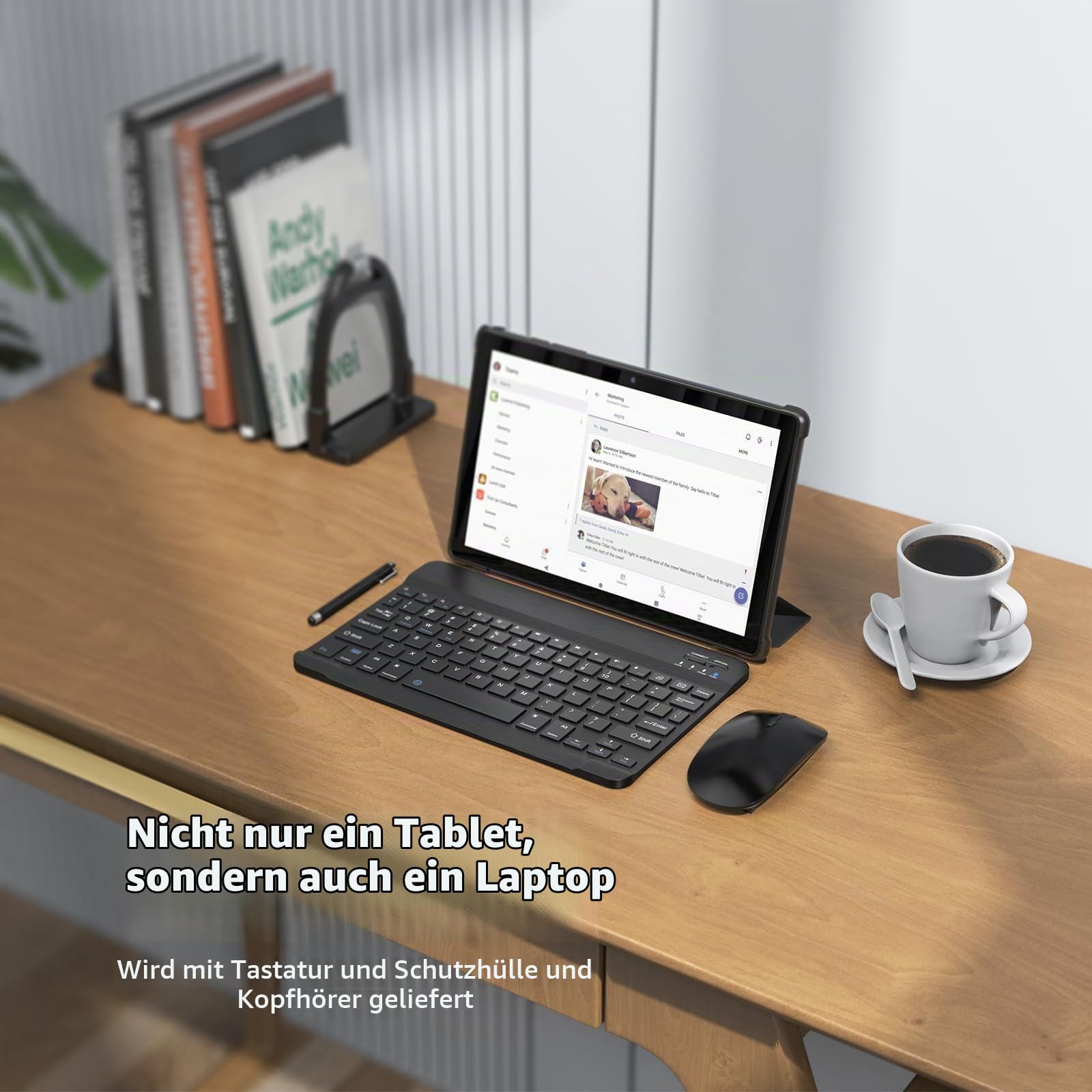 Tablet 10 Zoll, Touchscreen mit 36 GB RAM 128 GB ROM/2 TB TF, Octa-Core 2,0 GHz, 5G WiFi, WiFi 6, Widevine L1, GMS-zertifiziert, 8 MP, Android 15 Tablet mit Tastatur/Hülle/Kopfhörer/Maus/Eingabestift