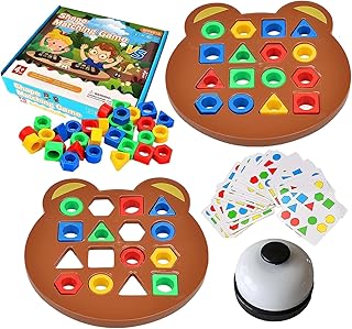 Shape Matching Game With Bell, Geometric Shape Matching Puzzle Game, Color Learning Board Game Geometric Shape Color Sensory Educational Toy Parent-Child Interactive Board Game