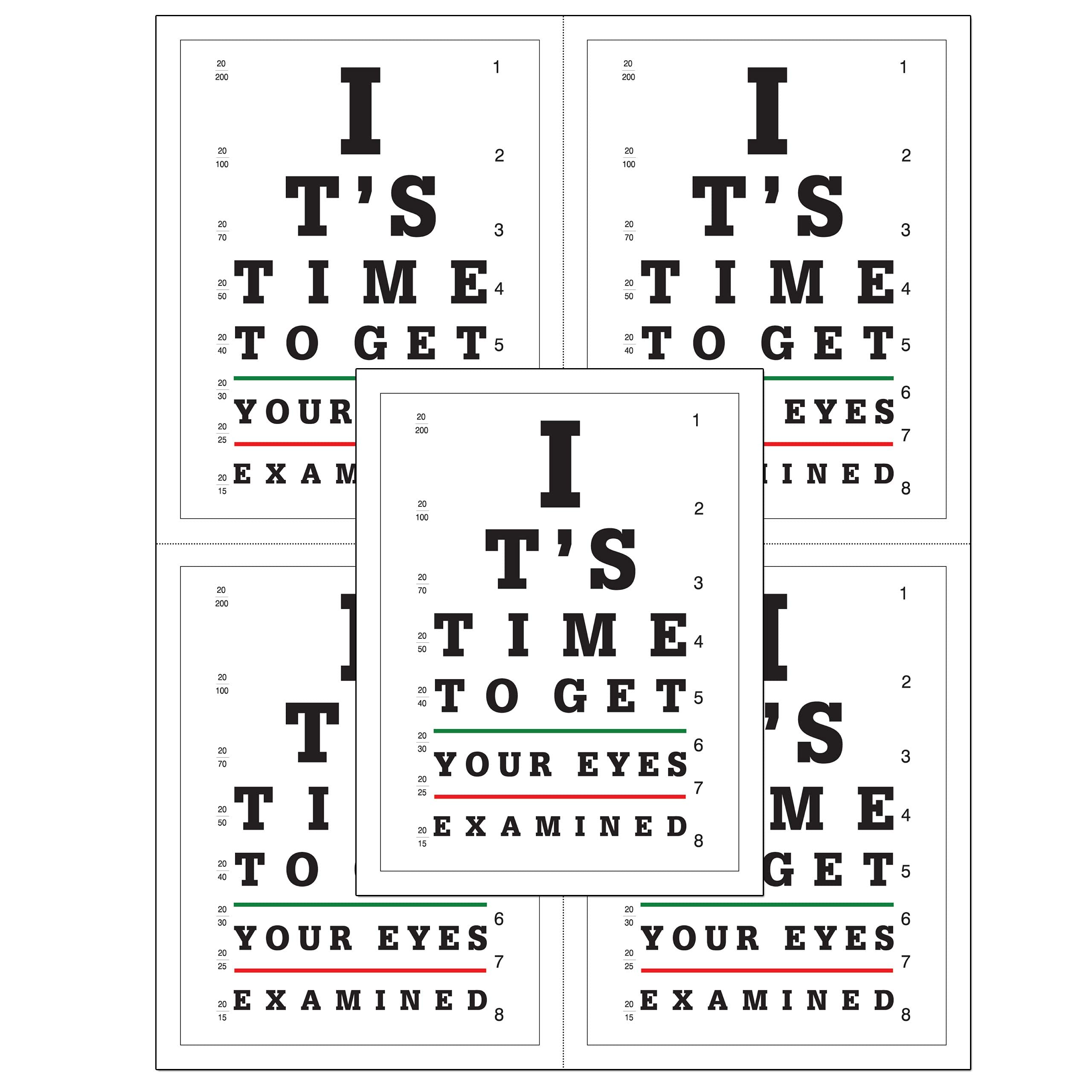 Laser-Erinnerungs-Postkarten, optometrische Termin-Erinnerung, Postkarten 4 Karten perforiert zum Abreißen, 10,8 x 14 cm, auf 21,6 x 27,9 cm, 8 Stück